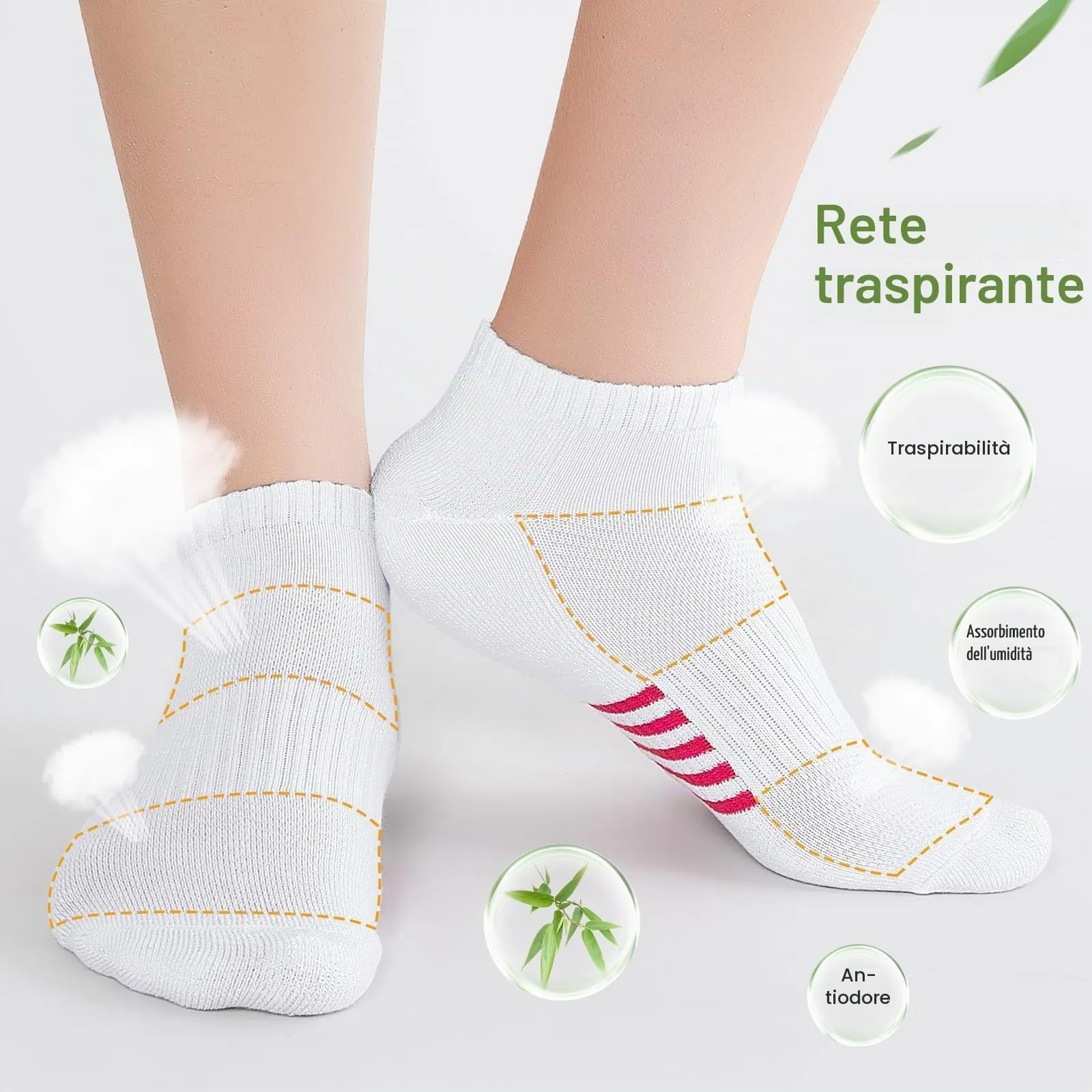 Effeet Calzini Corti Donna in Bambù, 6/12 Paia, Traspiranti e Sportivi, Multicolore Bianco - immagine 5