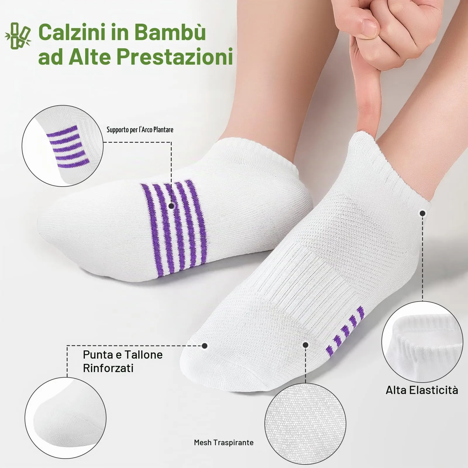 Effeet Calzini Corti Donna in Bambù, Sportivi Traspiranti in Spugna, Multicolore Bianco, 6/12 Paia - immagine 3