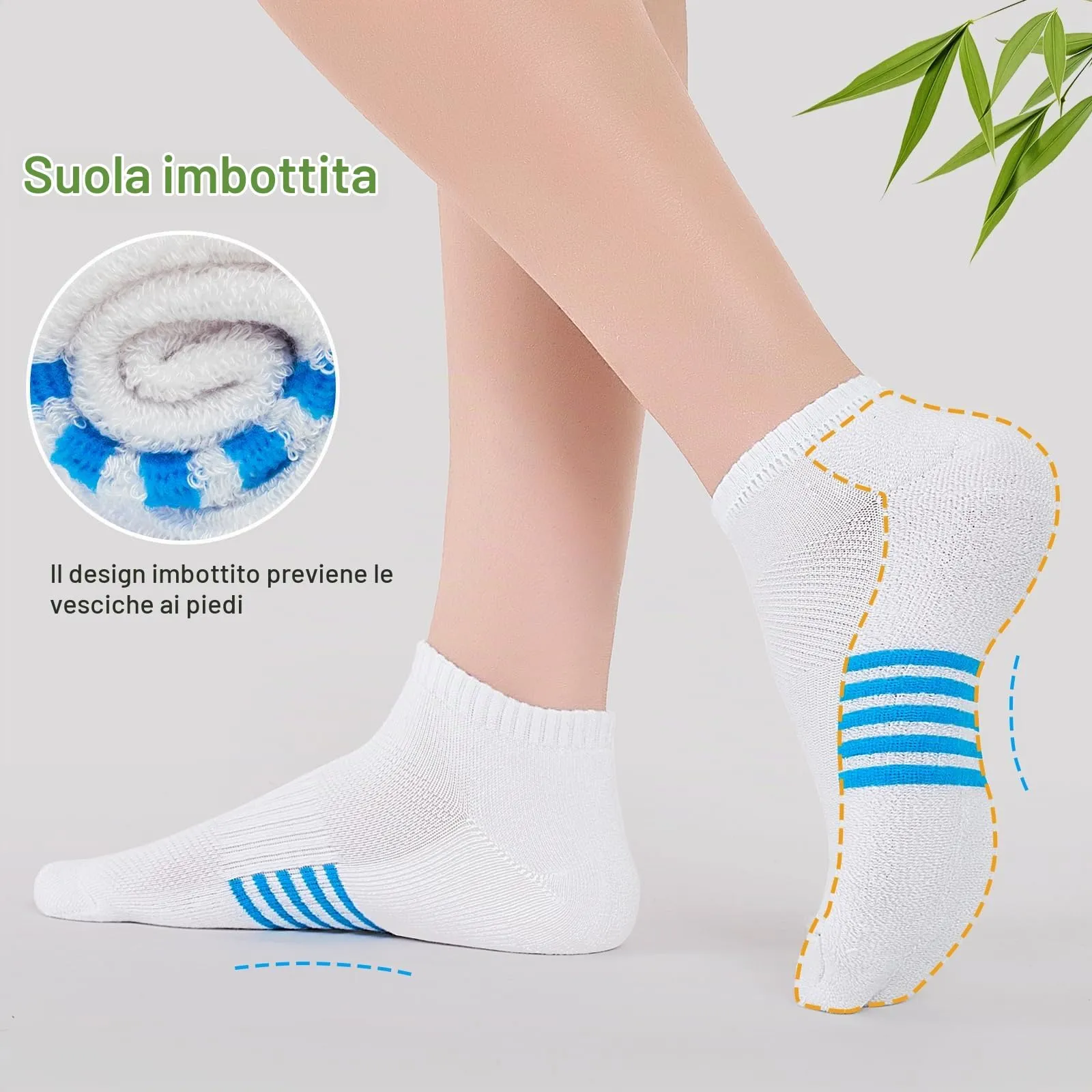 Effeet Calzini Corti Donna in Bambù, Sportivi Traspiranti in Spugna, Multicolore Bianco, 6/12 Paia - immagine 4