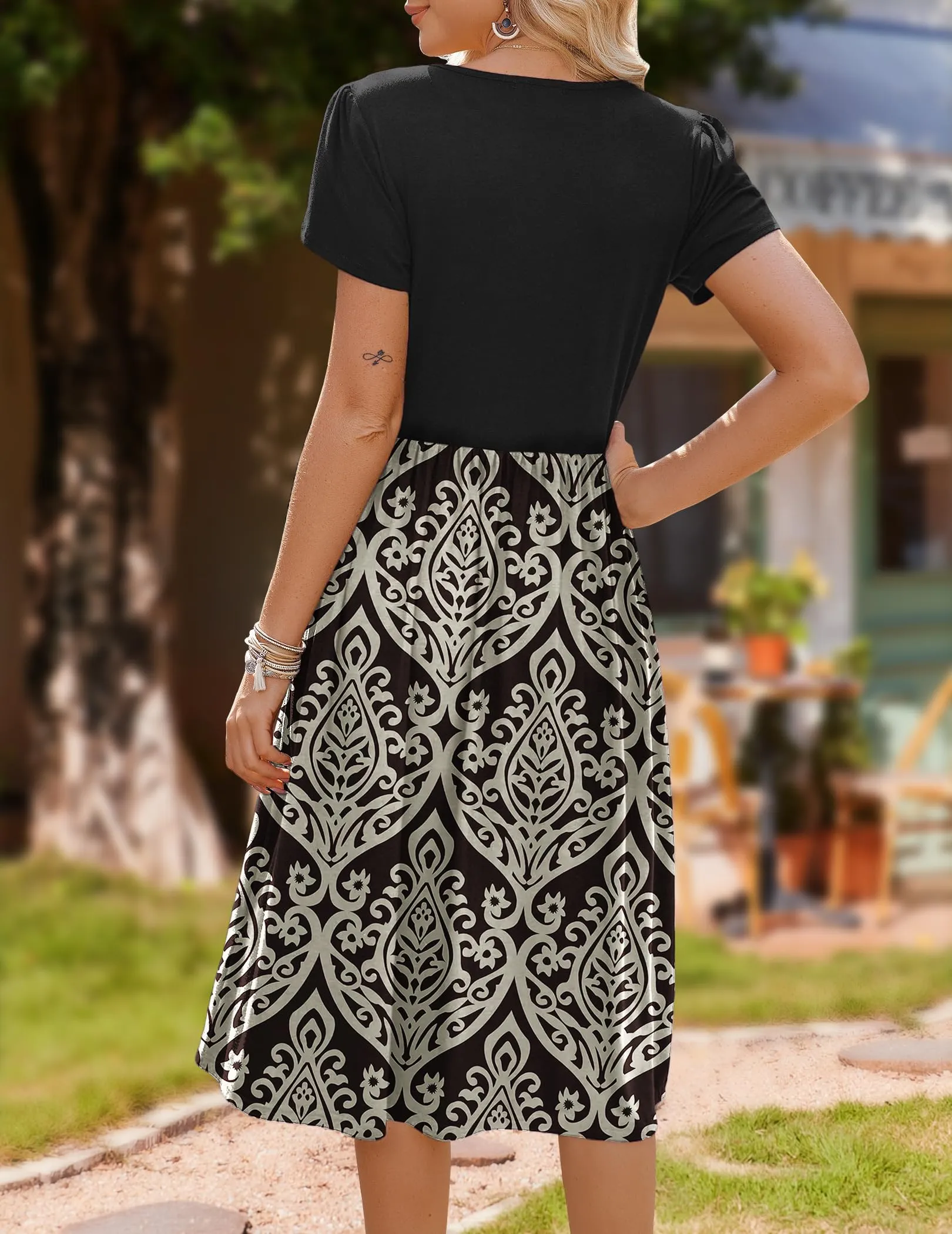 Zeagoo Vestito Donna Estivo a Fiori Maniche Corte Abito Midi Elegante da Spiaggia - immagine 3