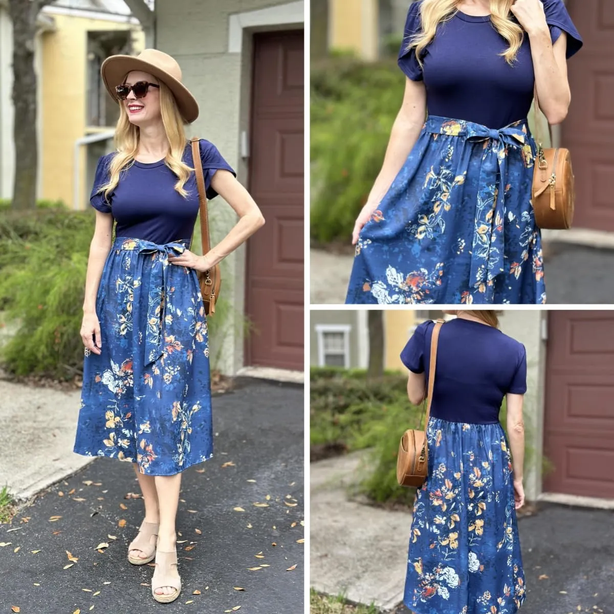 Zeagoo Abito Estivo Donna Scollo Rotondo Manica Corta Midi Floreale - immagine 5