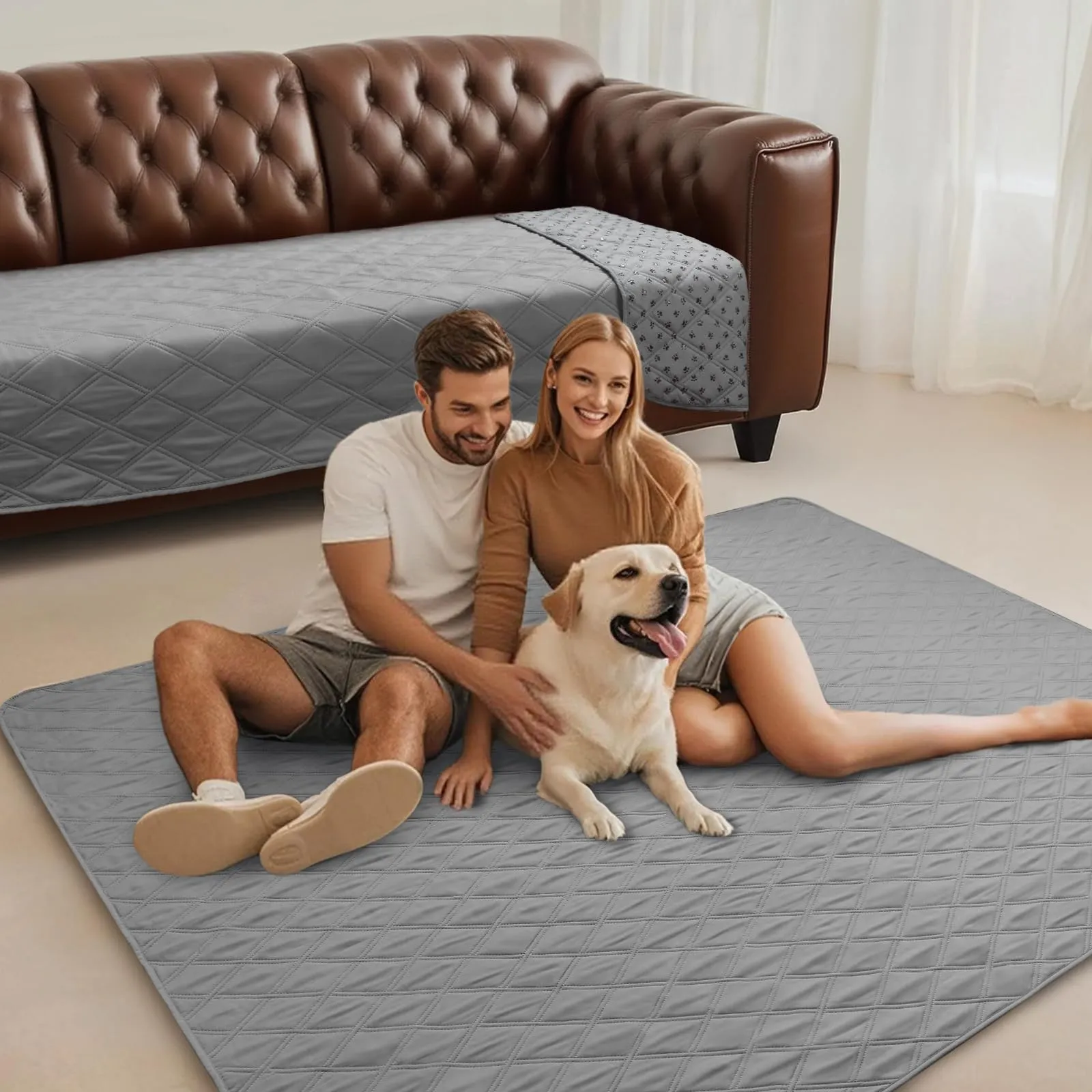 luciphia Copridivano Impermeabile per Cani e Gatti, Grigio Chiaro, 101 x 127 cm - immagine 7