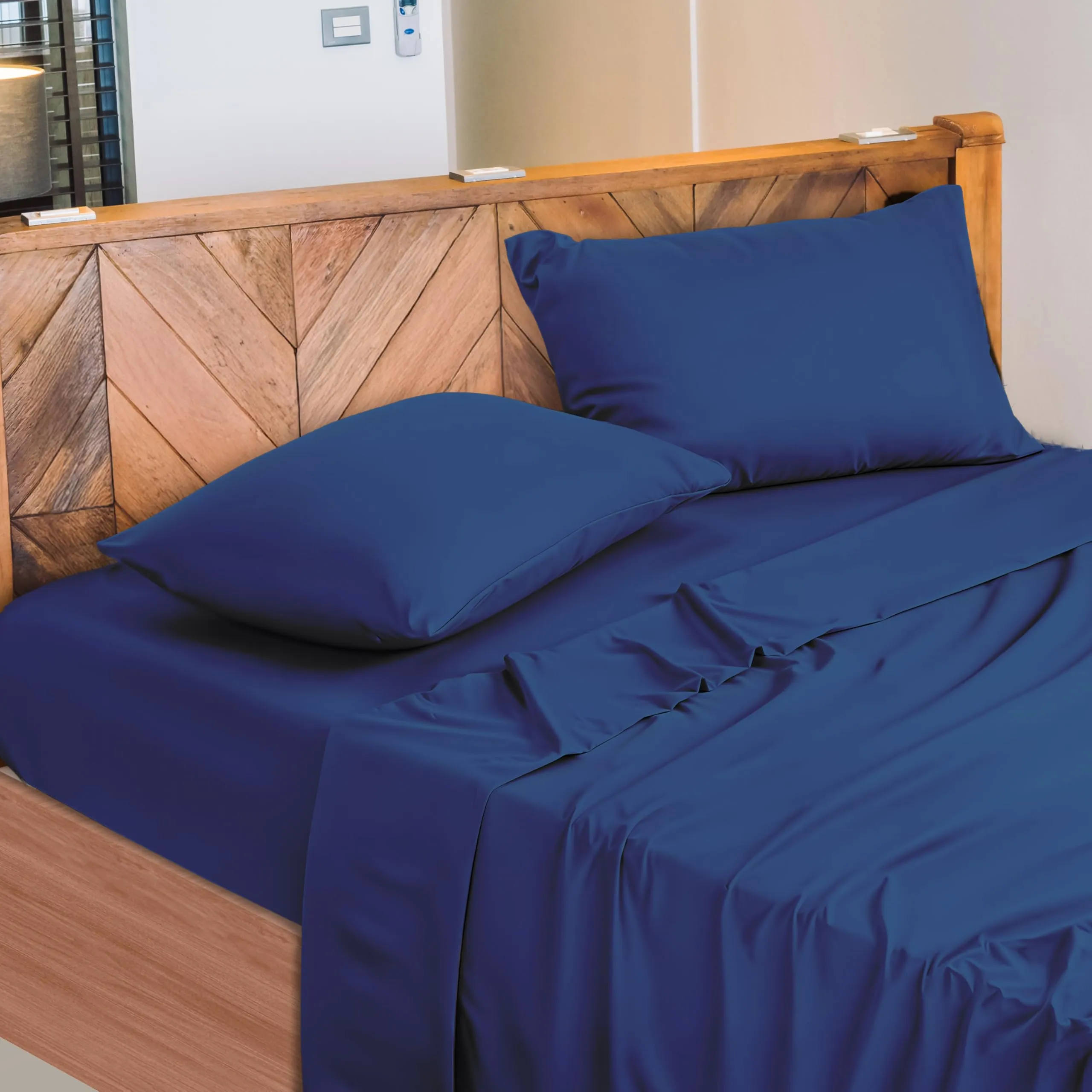 Narciso Completo Letto Singolo 100% Cotone, Lenzuolo Sotto con Angoli 90x200, Lenzuolo Sopra 150x290, Federa 50x80cm (Blu) - immagine 1