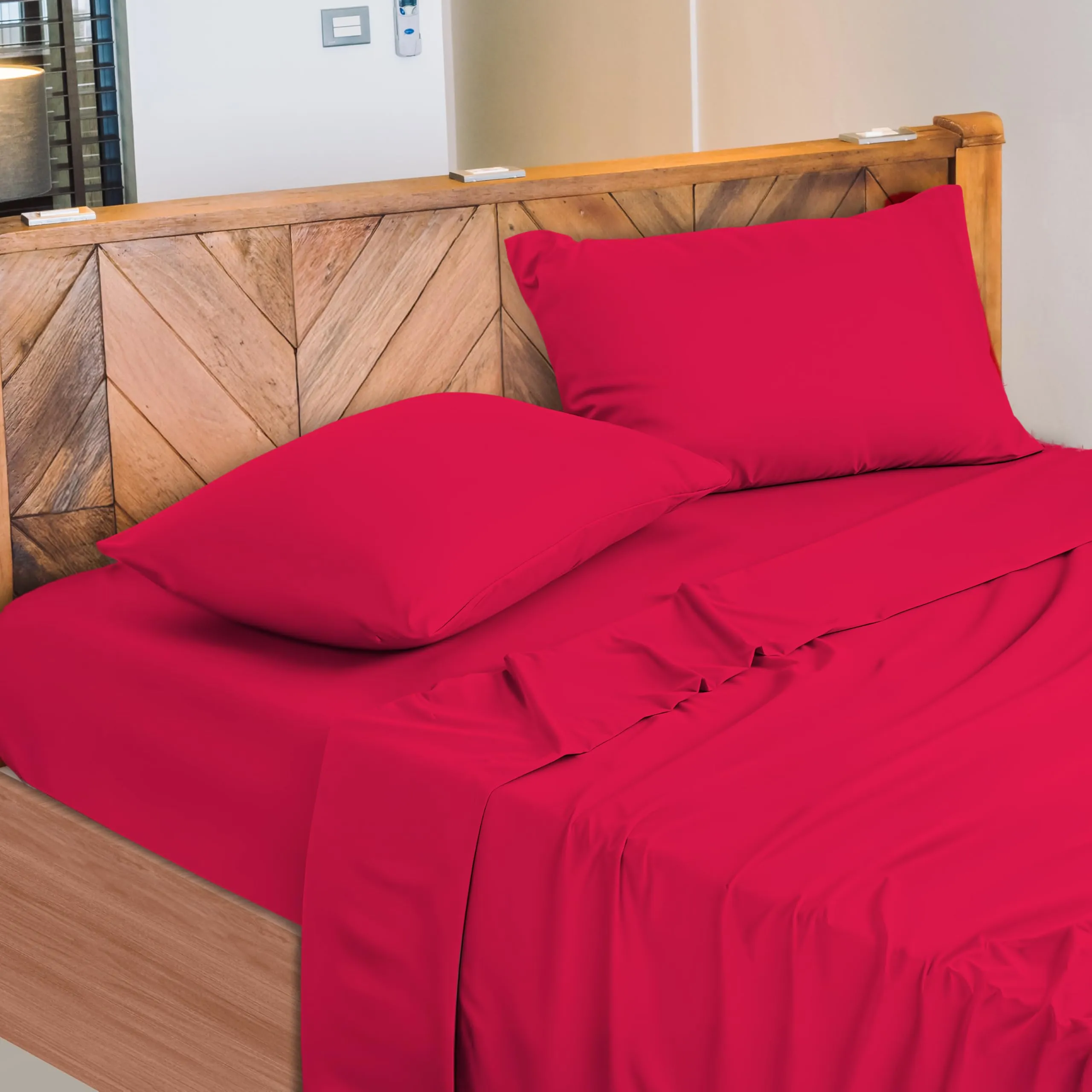 Narciso Completo Letto Singolo 100% Cotone, Lenzuolo Sotto con Angoli 90x200, Lenzuolo Sopra 150x290, Federa 50x80cm (Bordeaux) - immagine 1