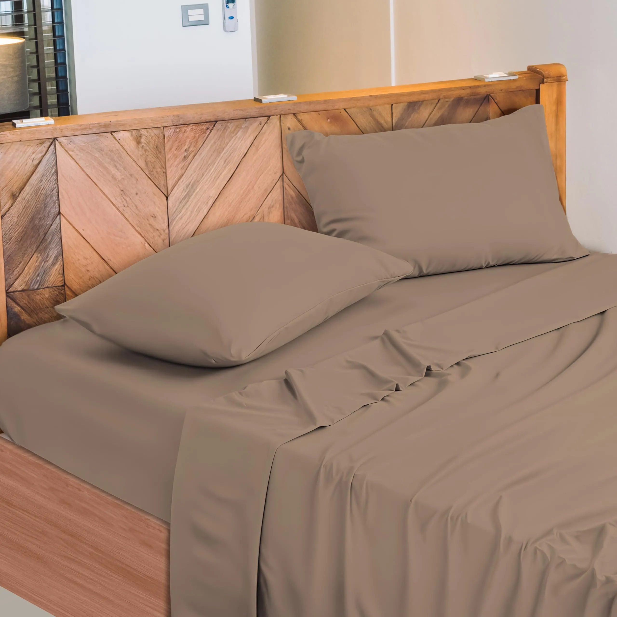 Narciso Lenzuola Una Piazza e Mezza 100% Cotone Made in Italy, Completo Letto con Lenzuolo Sotto 130x200, Lenzuolo Sopra 190x290 e Federa 50x80cm (Tortora) - immagine 1