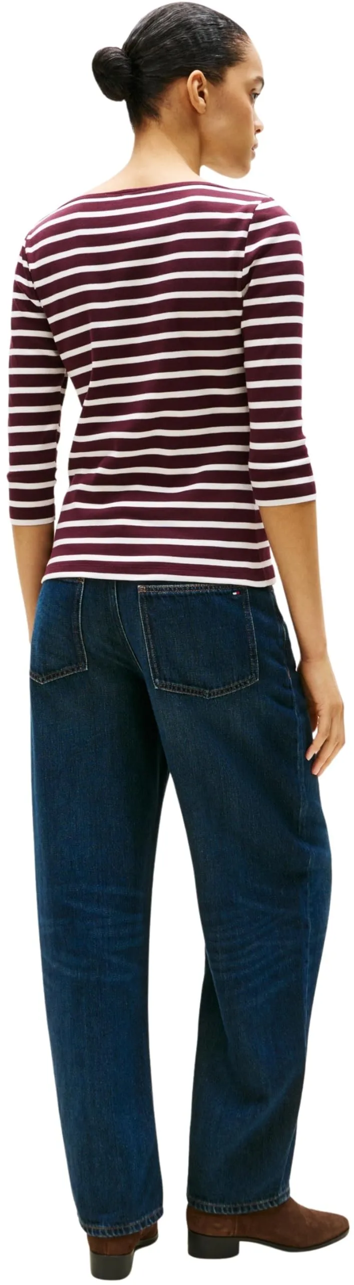 Tommy Hilfiger Donna Maglietta Maniche Lunghe New Cody Slim Scollo a Barca, Deep Burgundy/Ecru STP, XXS - immagine 2