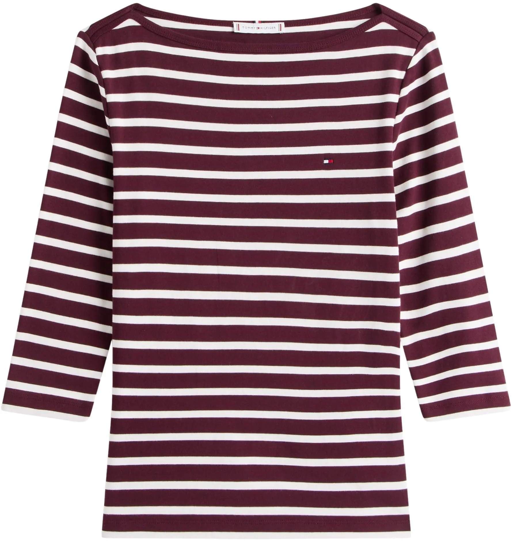 Tommy Hilfiger Donna Maglietta Maniche Lunghe New Cody Slim Scollo a Barca, Deep Burgundy/Ecru STP, XXS - immagine 4