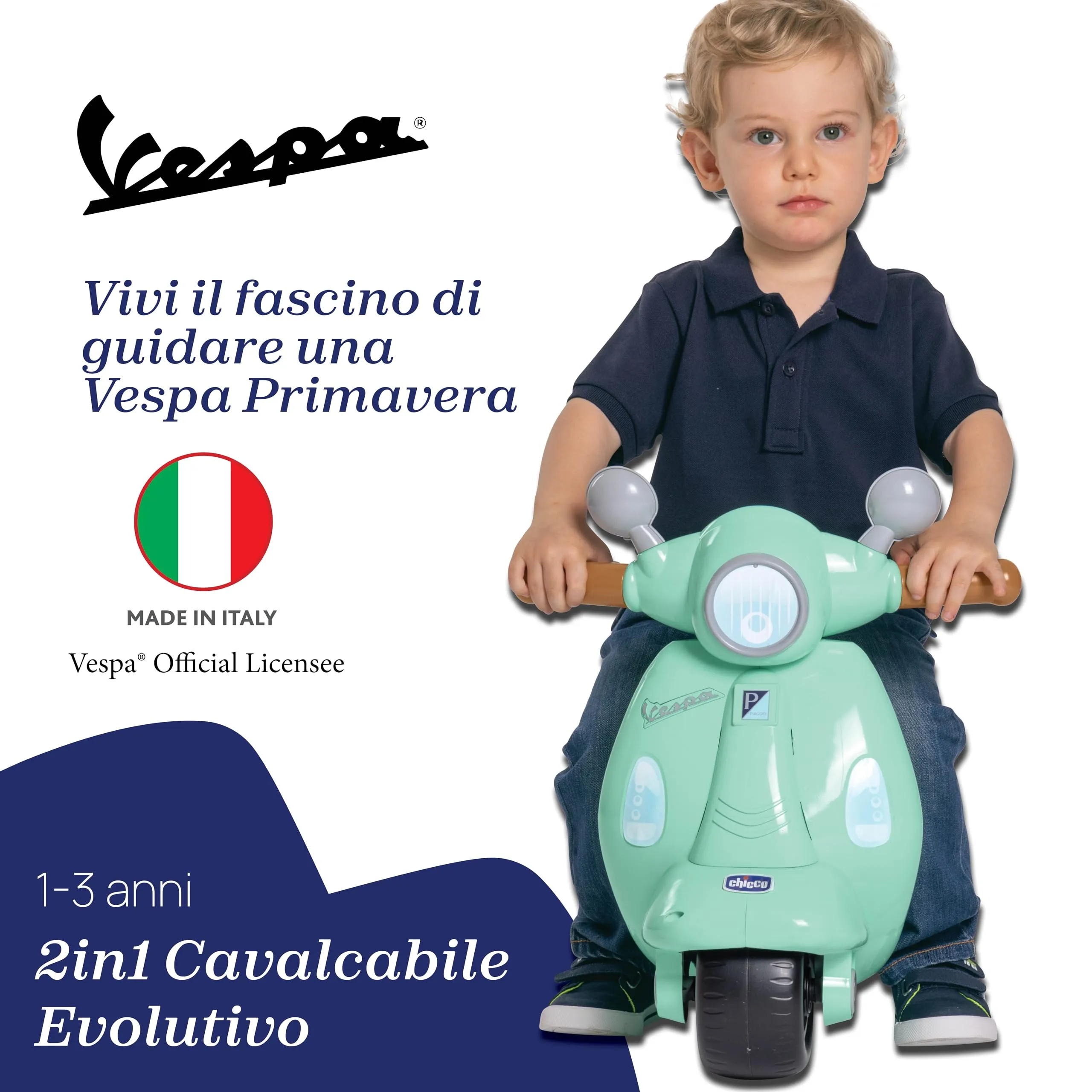 Chicco Vespa Primavera Moto Giocattolo Cavalcabile con Pannello Elettronico, Luci e Suoni, Verde Acqua - immagine 2