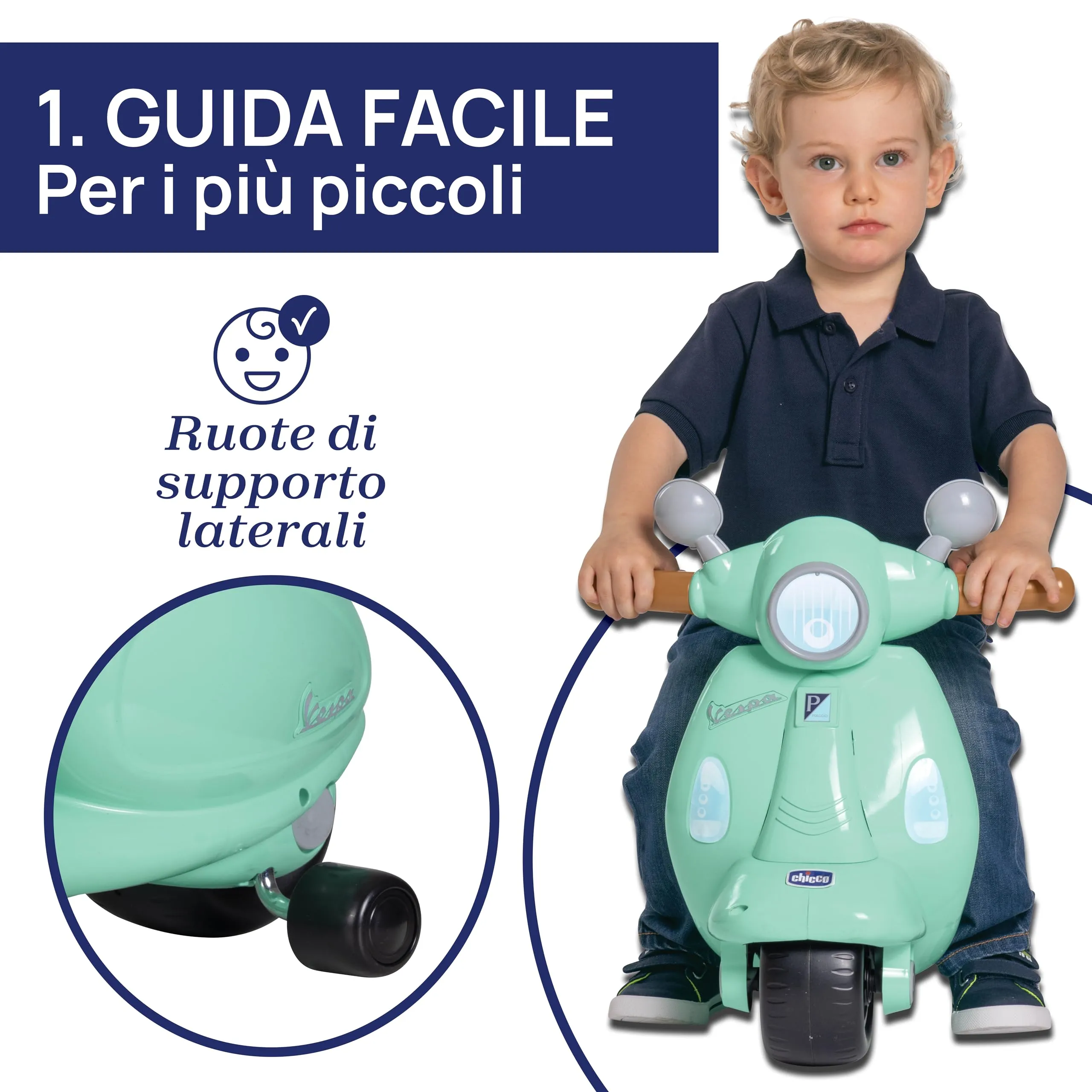 Chicco Vespa Primavera Moto Giocattolo Cavalcabile con Pannello Elettronico, Luci e Suoni, Verde Acqua - immagine 3
