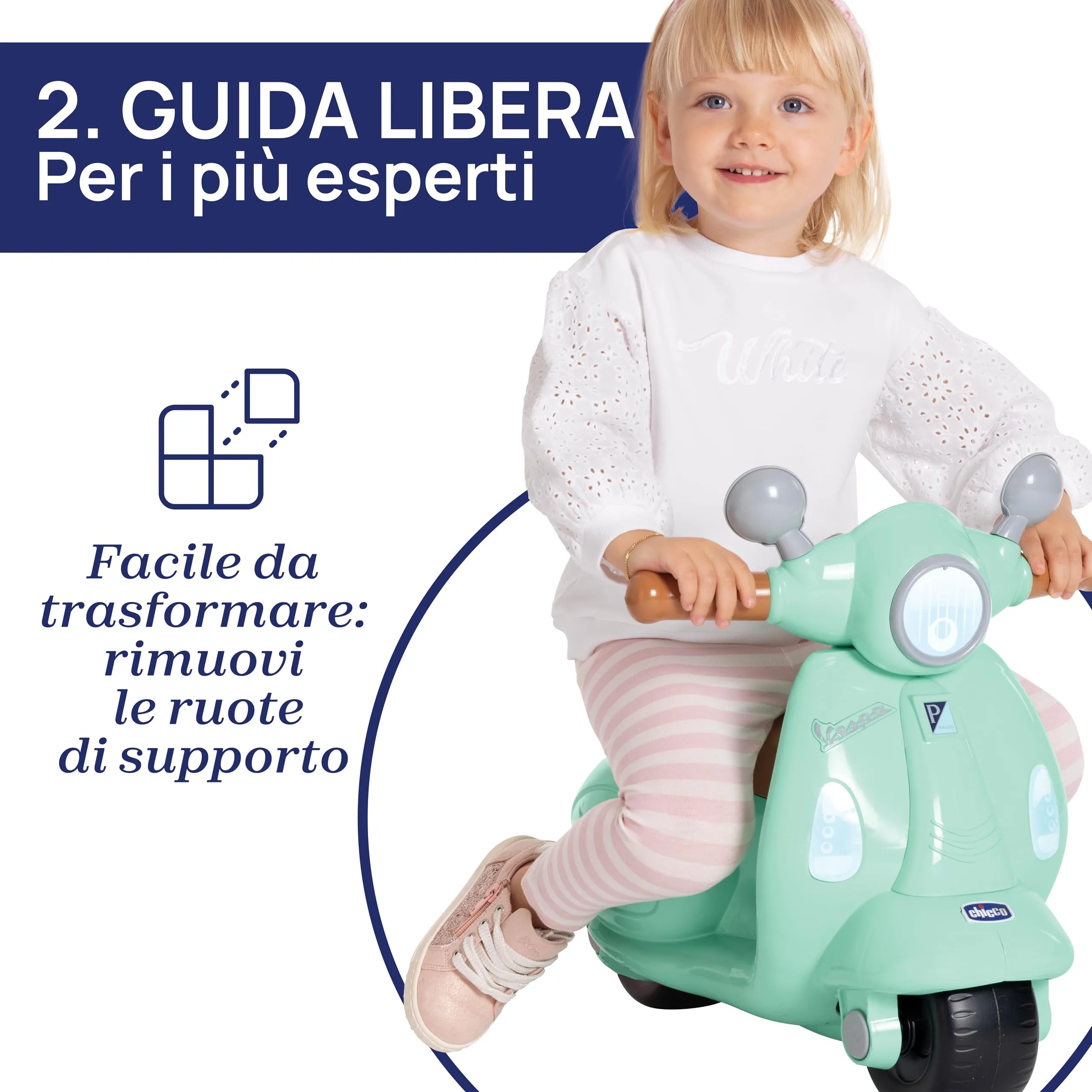 Chicco Vespa Primavera Moto Giocattolo Cavalcabile con Pannello Elettronico, Luci e Suoni, Verde Acqua - immagine 4