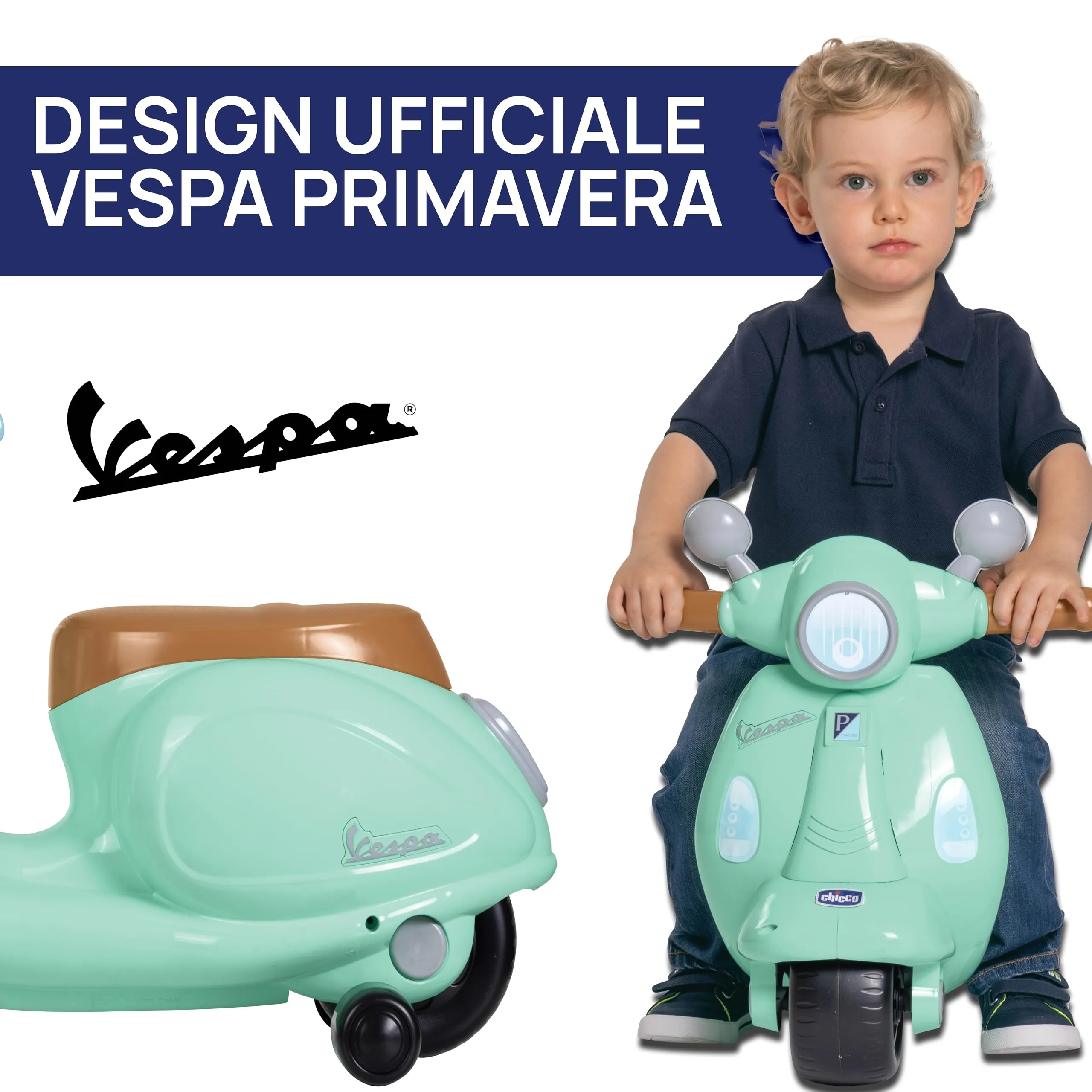 Chicco Vespa Primavera Moto Giocattolo Cavalcabile con Pannello Elettronico, Luci e Suoni, Verde Acqua - immagine 6
