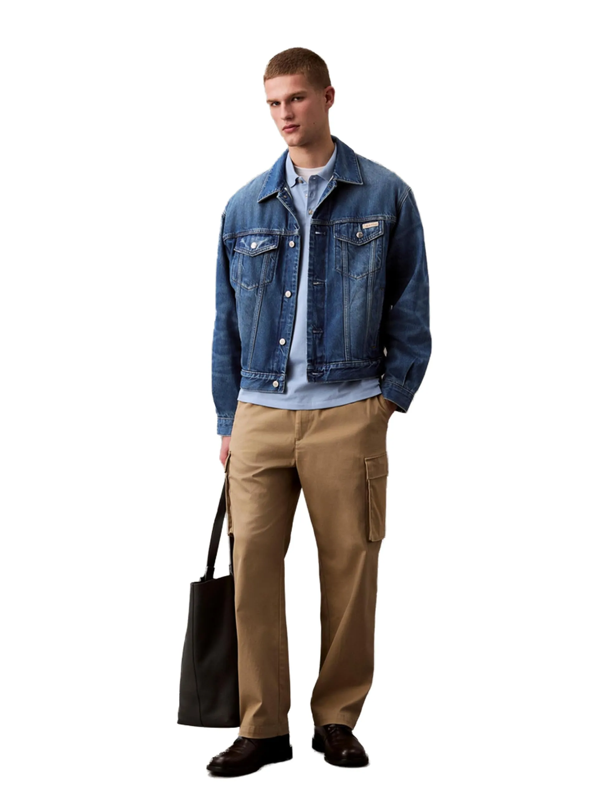 Calvin Klein Polo da uomo in cotone liscio con logo monogramma, Acqua Pozzo, XXL - immagine 1