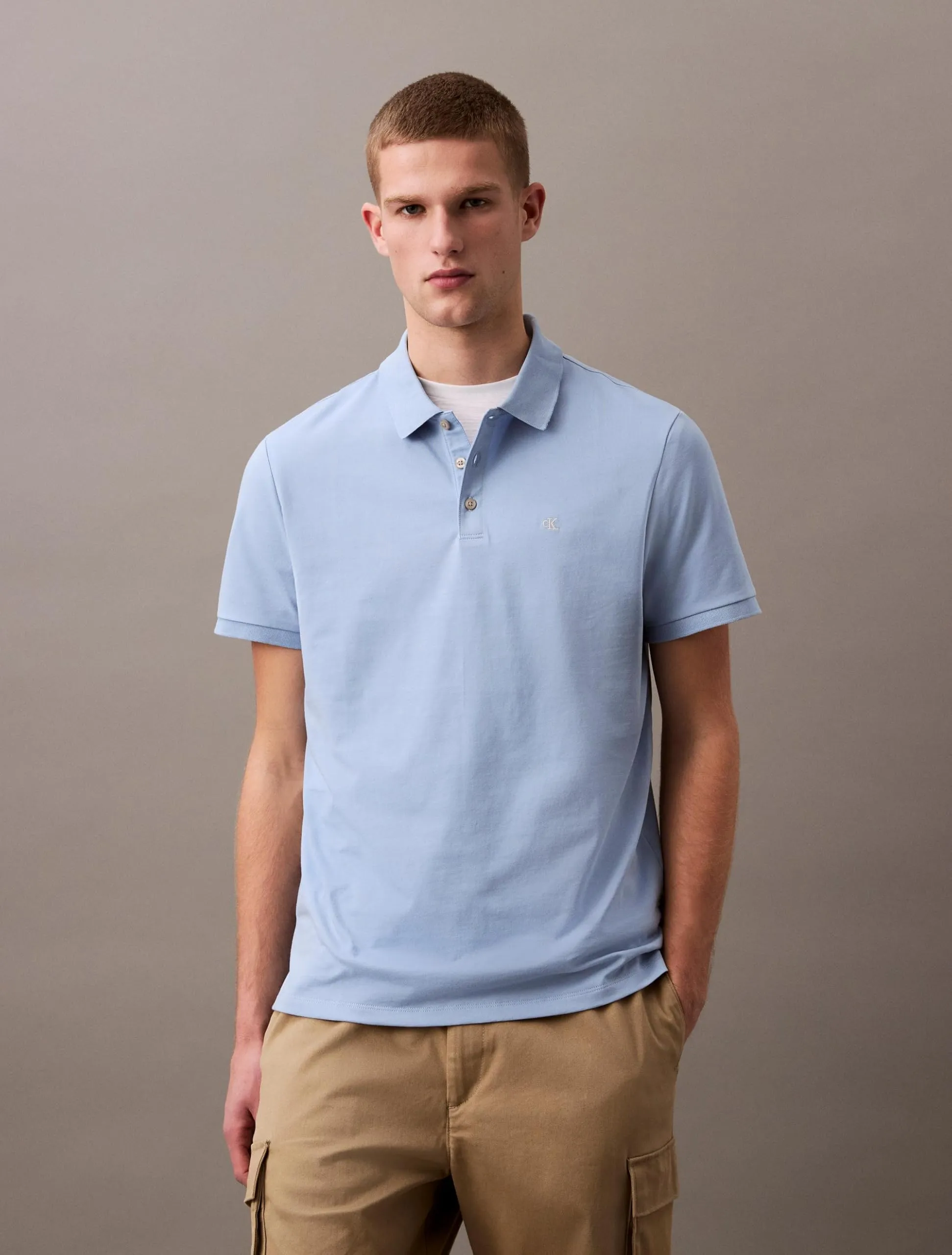 Calvin Klein Polo da uomo in cotone liscio con logo monogramma, Acqua Pozzo, XXL - immagine 4