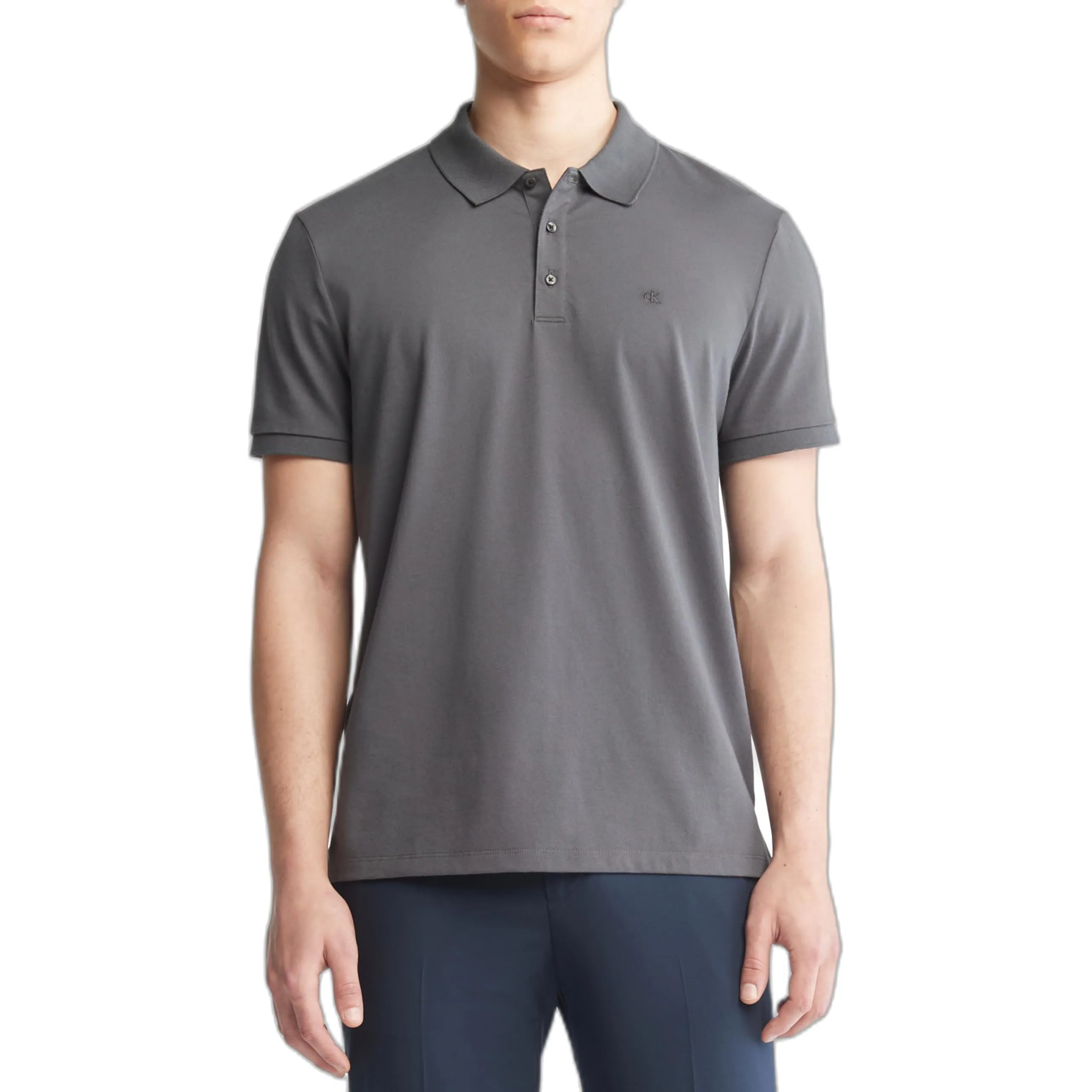 Calvin Klein Polo da uomo in cotone liscio con logo monogramma, Ferro Forgiato, XS - immagine 1