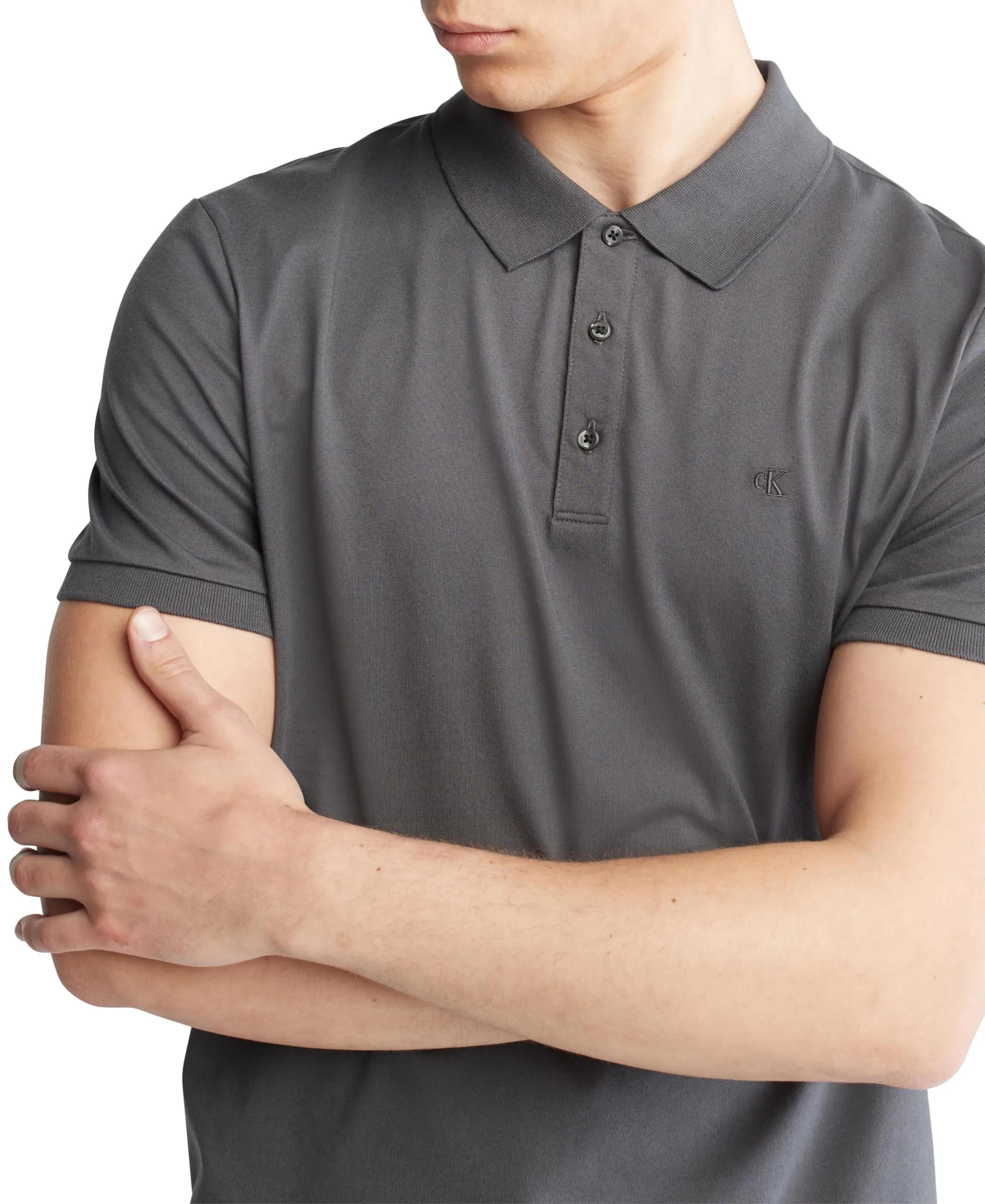 Calvin Klein Polo da uomo in cotone liscio con logo monogramma, Ferro Forgiato, XS - immagine 3