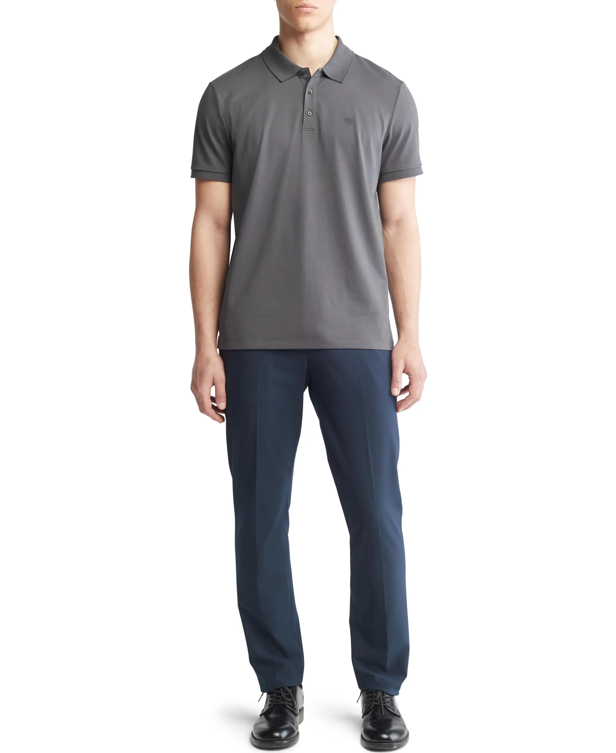 Calvin Klein Polo da uomo in cotone liscio con logo monogramma, Ferro Forgiato, XS - immagine 4