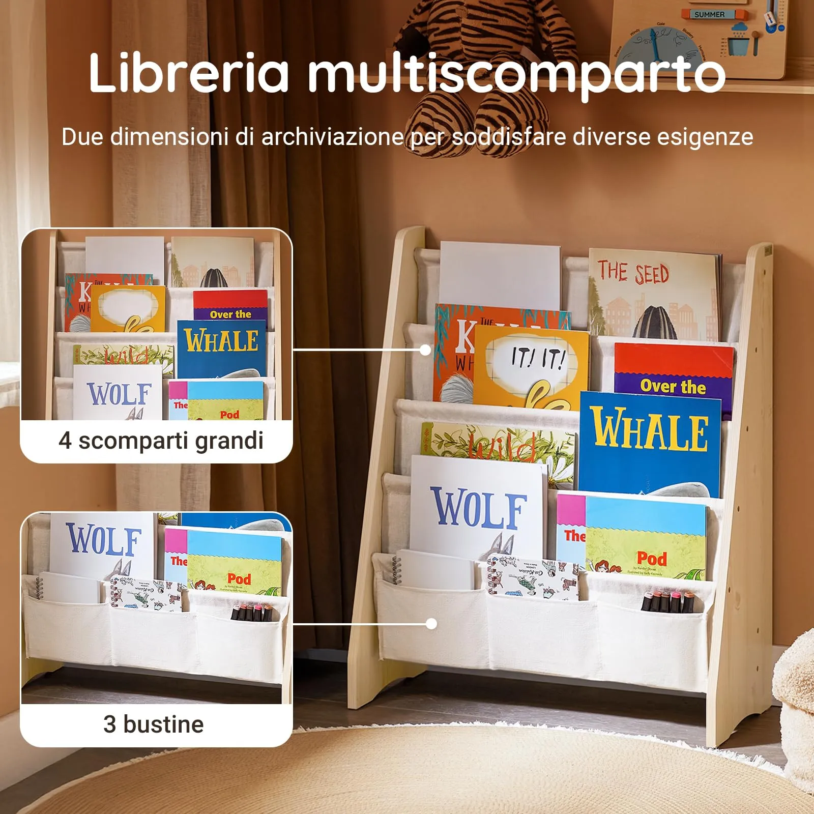 SoBuy Libreria Montessoriana per Bambini con 4 Scomparti, 63x28x76 cm - immagine 3