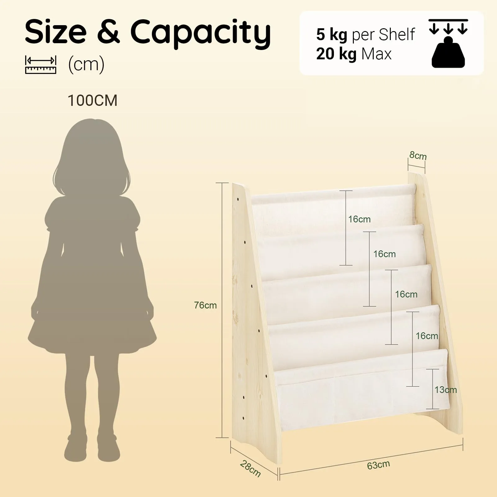 SoBuy Libreria Montessoriana per Bambini con 4 Scomparti, 63x28x76 cm - immagine 4