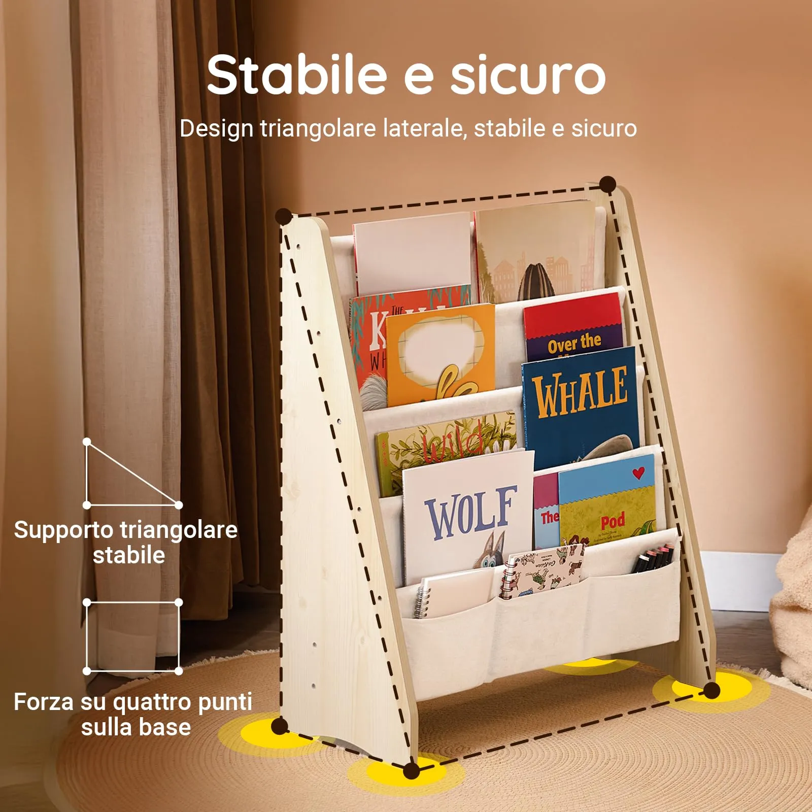SoBuy Libreria Montessoriana per Bambini con 4 Scomparti, 63x28x76 cm - immagine 5
