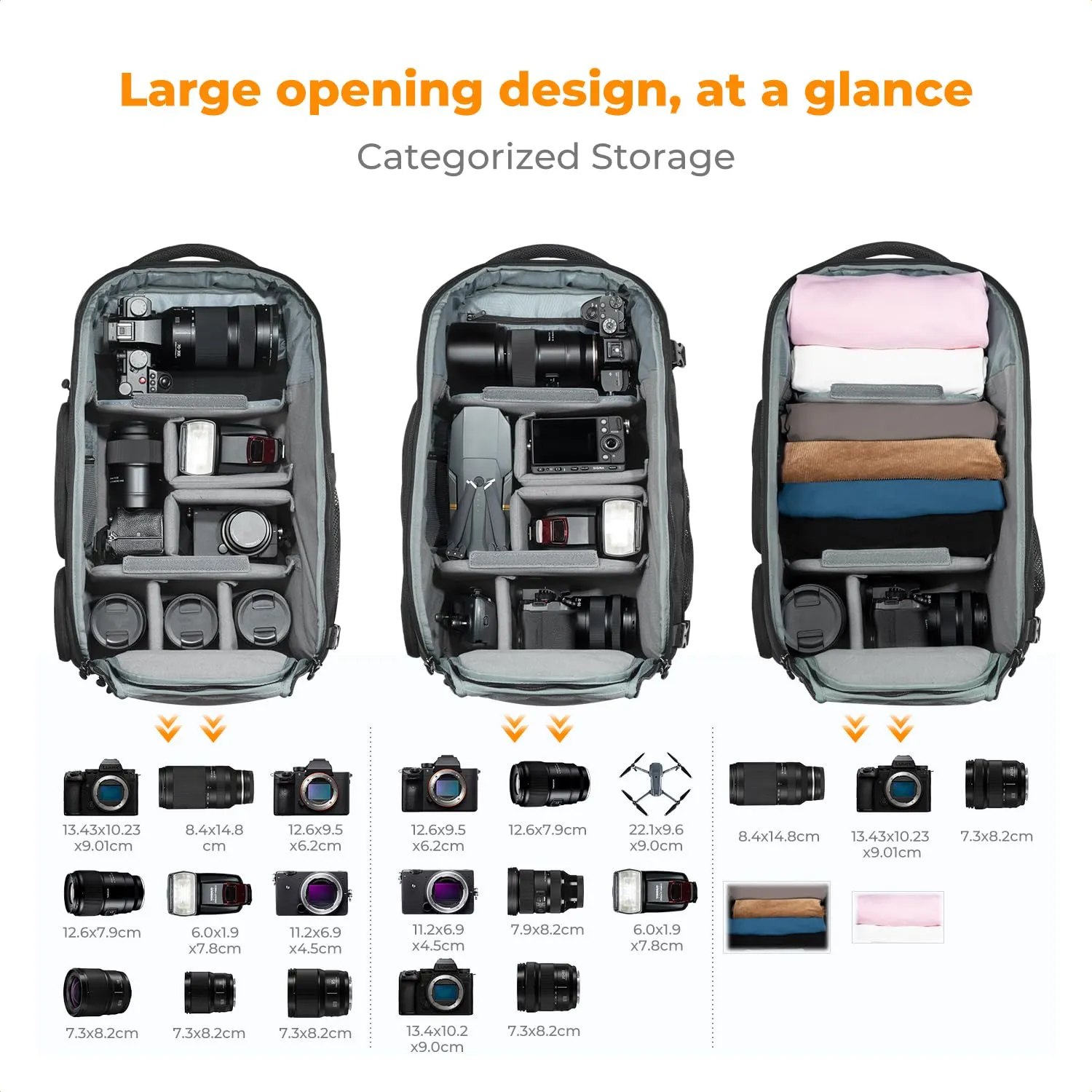 K&F Concept Zaino Fotografico 30L Impermeabile, Nero Grigio - immagine 2