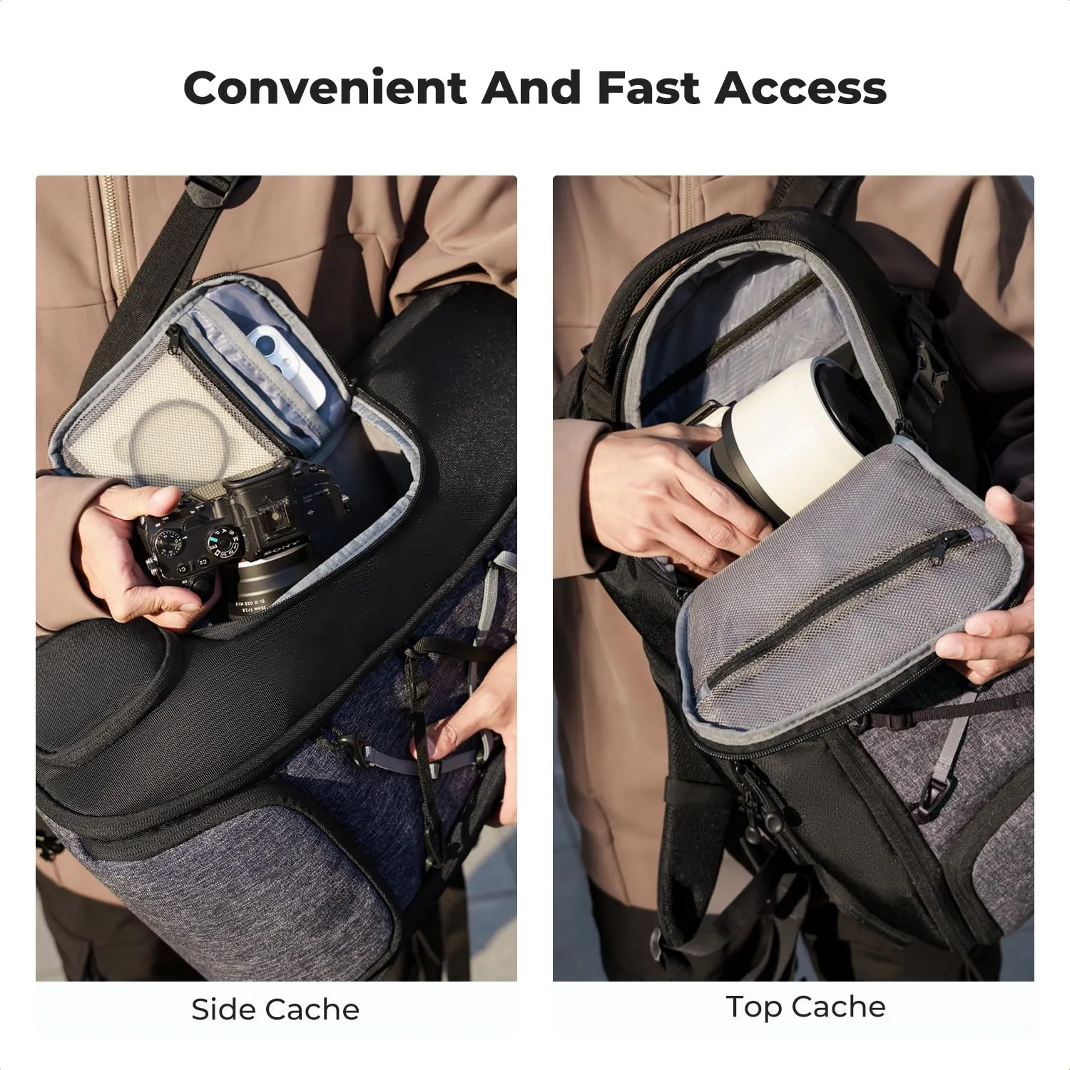 K&F Concept Zaino Fotografico 30L Impermeabile, Nero Grigio - immagine 4
