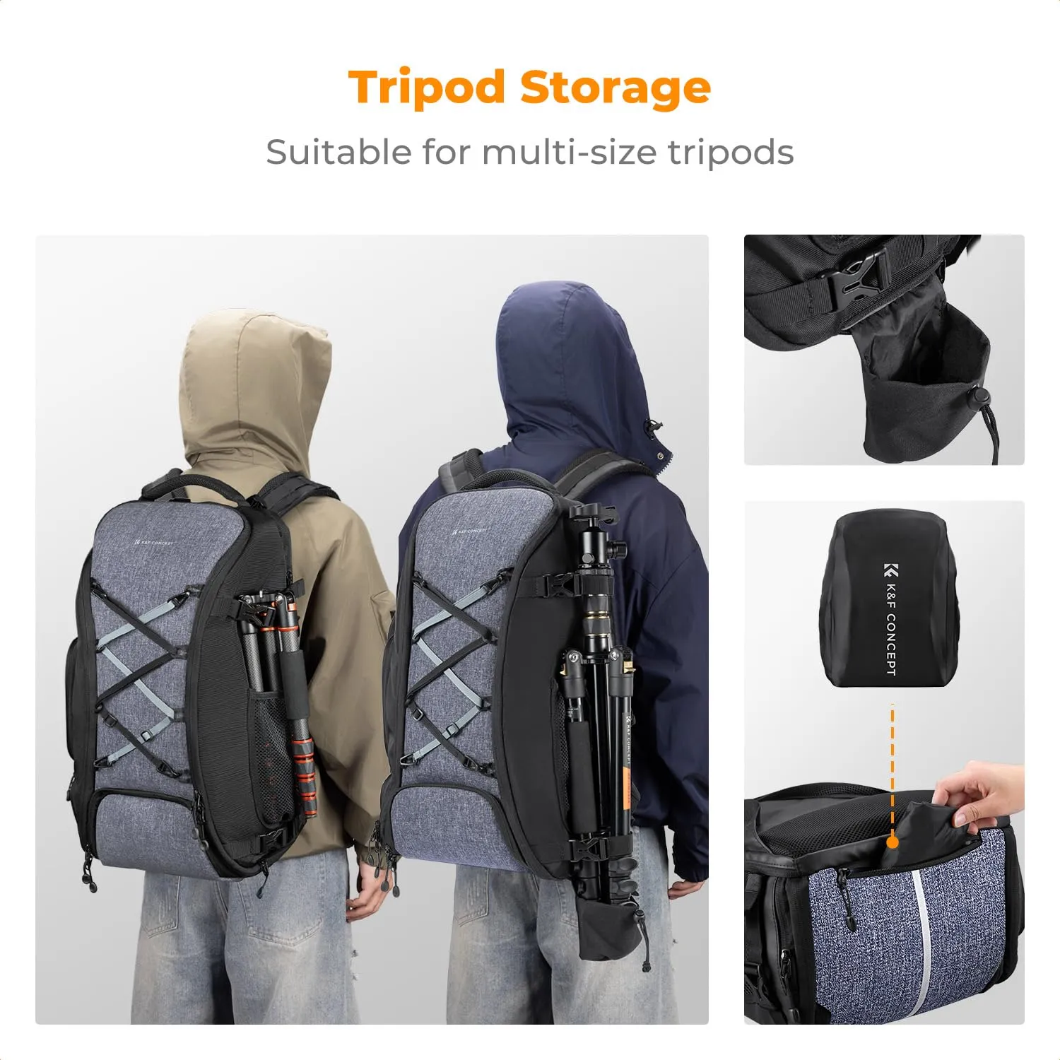 K&F Concept Zaino Fotografico 30L Impermeabile, Nero Grigio - immagine 5