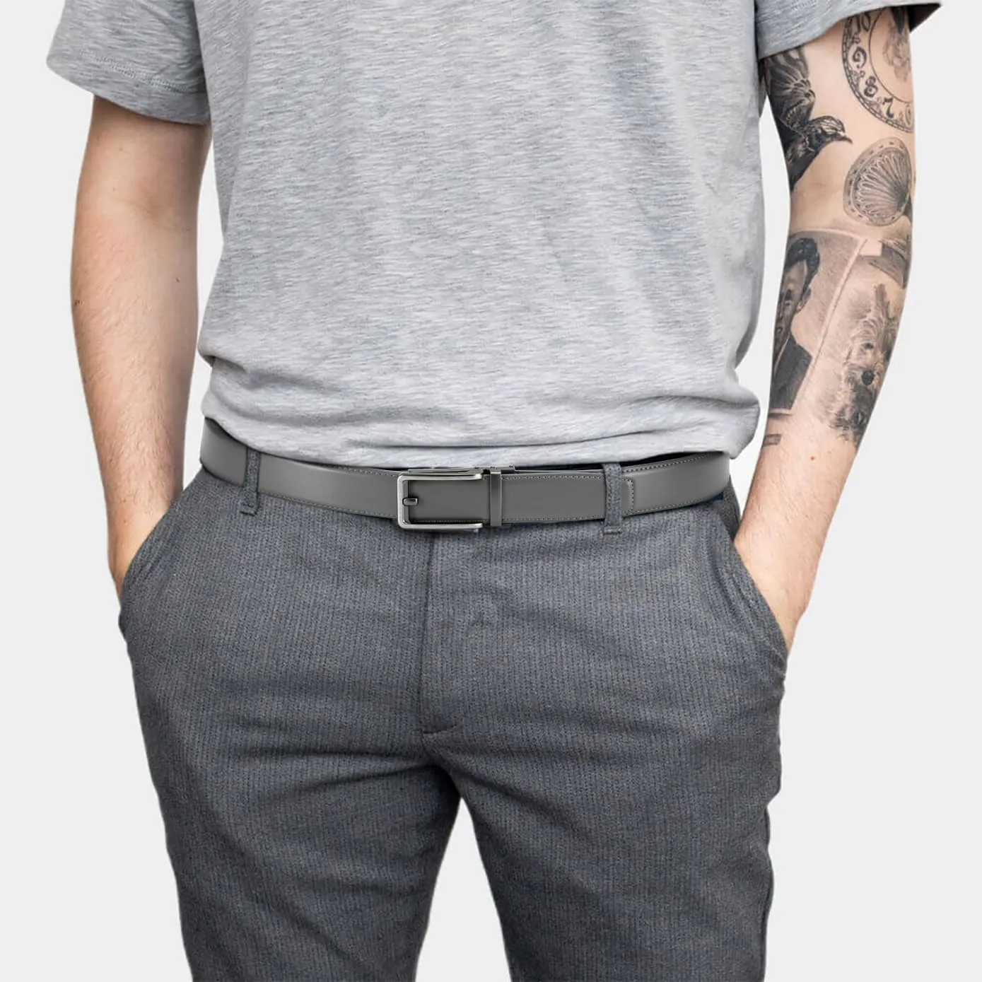 CHAOREN Cintura Uomo con Fibbia a Cricchetto Automatica 35mm, Grigio Antracite - immagine 2