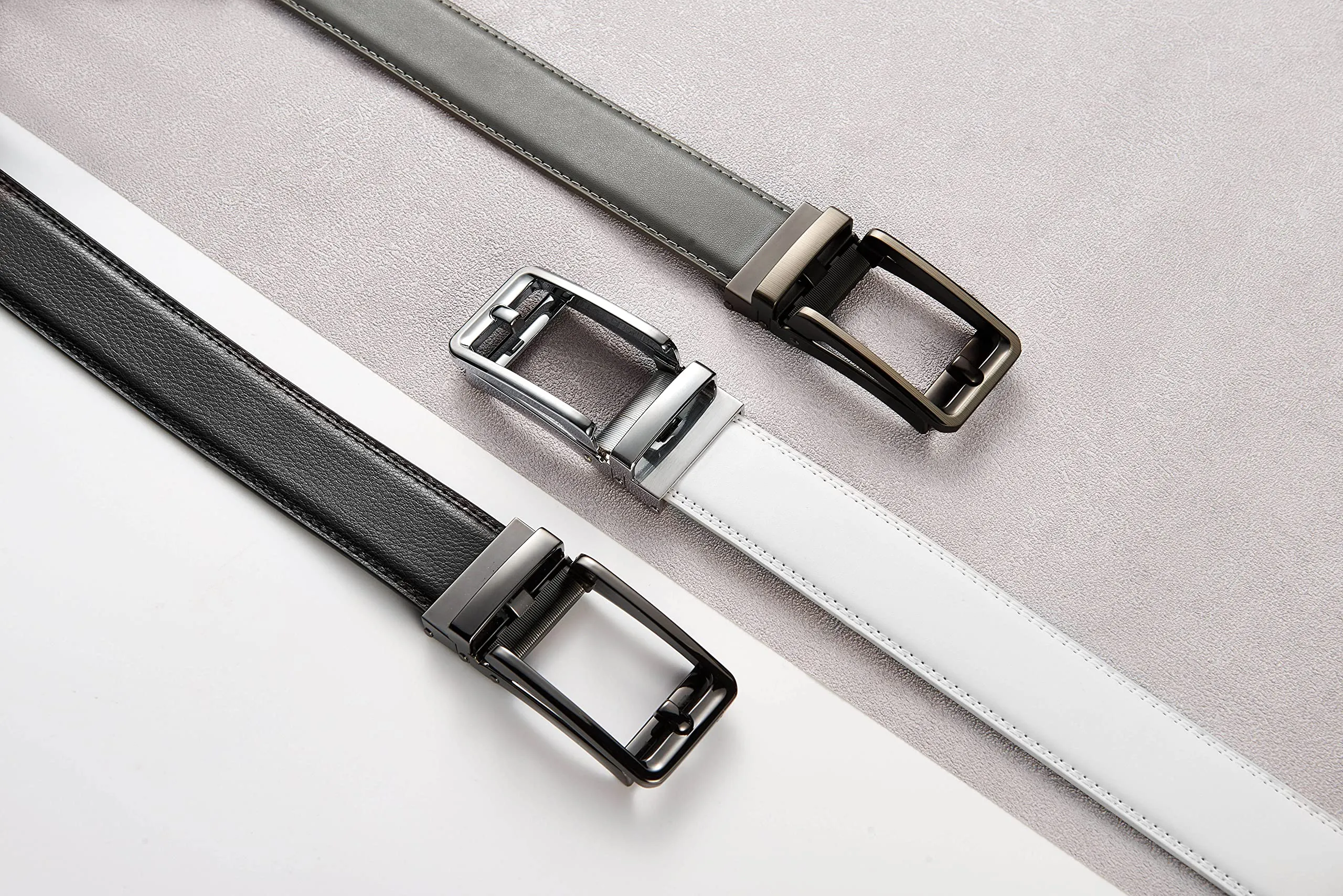 CHAOREN Cintura Uomo con Fibbia a Cricchetto Automatica 35mm, Grigio Antracite - immagine 4