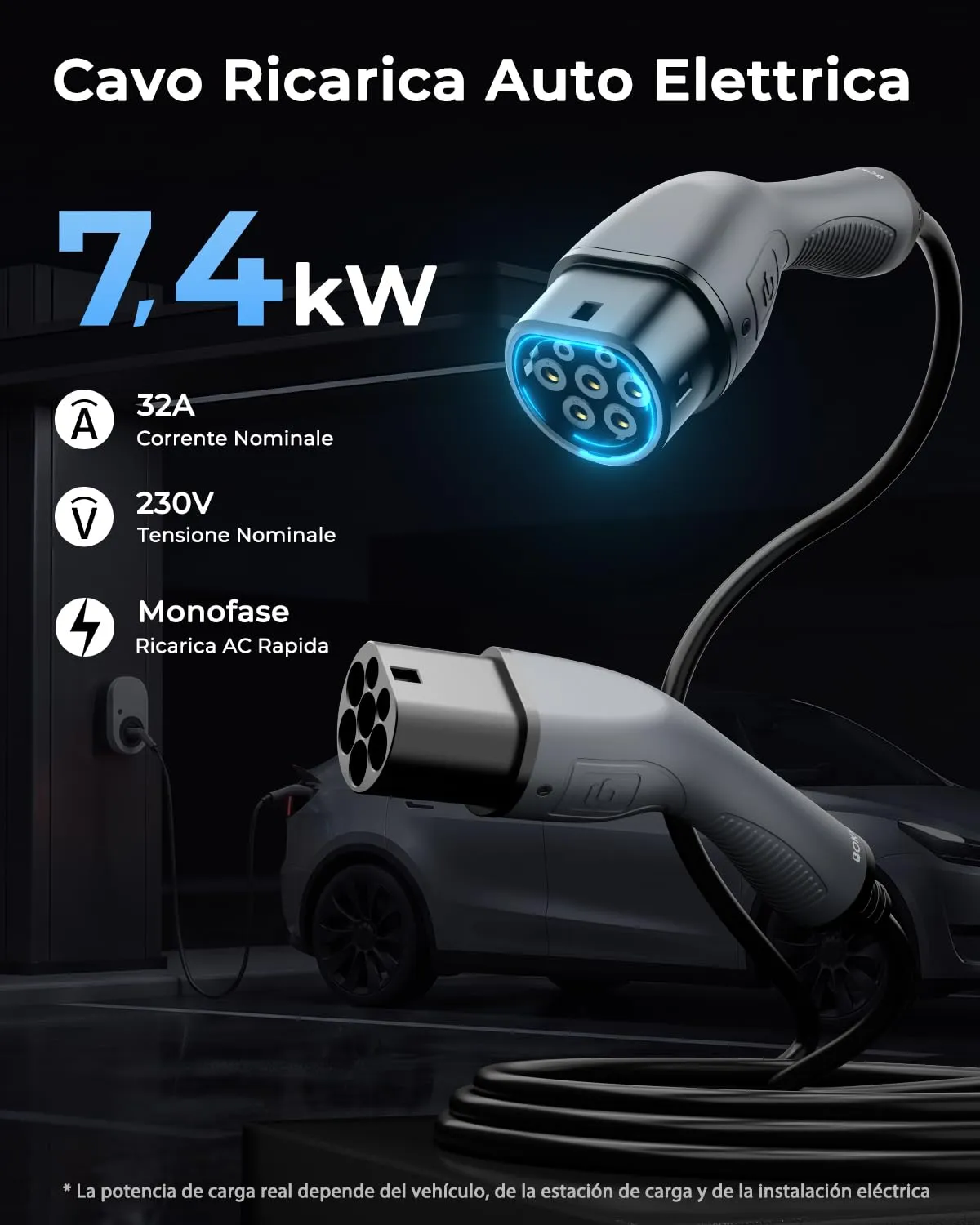 Bokman Cavo di Ricarica Auto Elettrica Tipo 2, 7,2kW, 8M - immagine 2