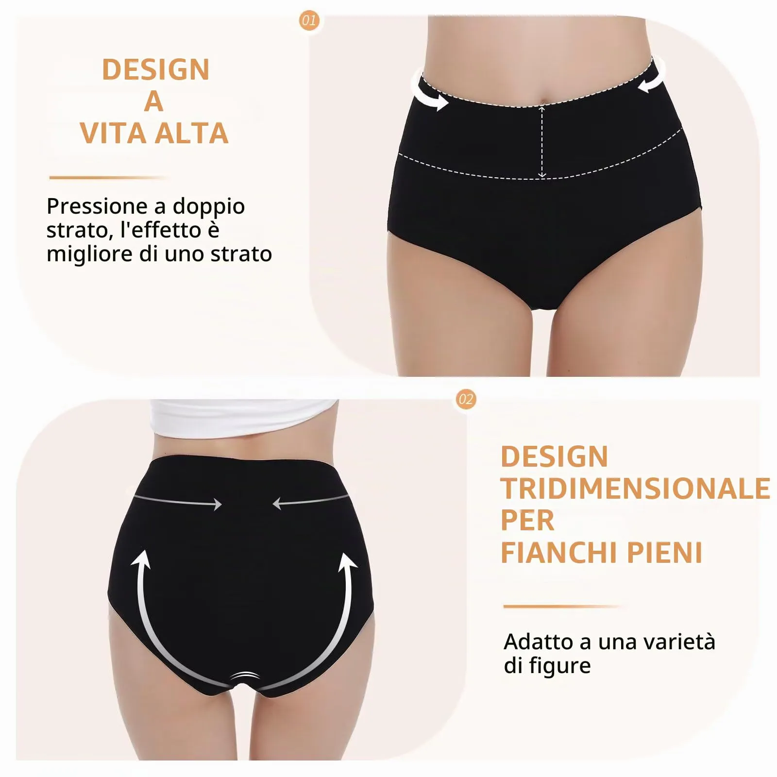 NUOZA Slip Donna Cotone Mutande Post Parto Pancia Piatta, Pacco da 5, Nero Grigio, M - immagine 4