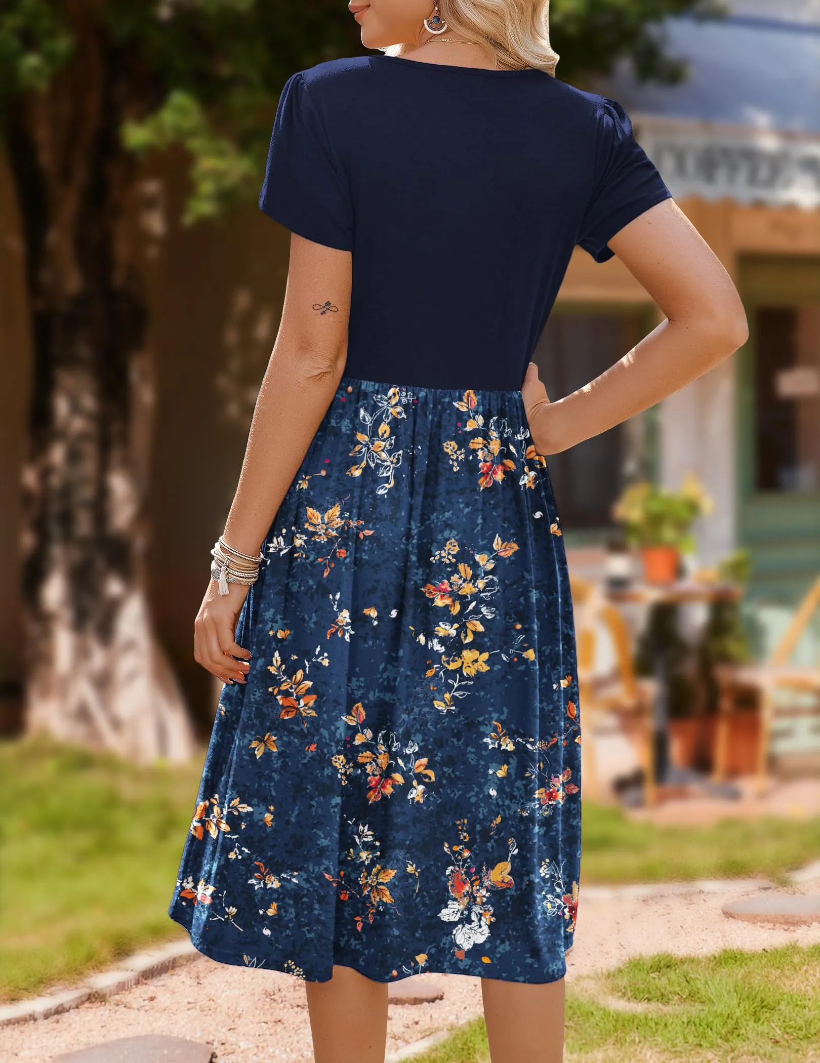 Zeagoo Abito Casual da Donna Manica Corta A Line Scollo Rotondo Midi - immagine 4
