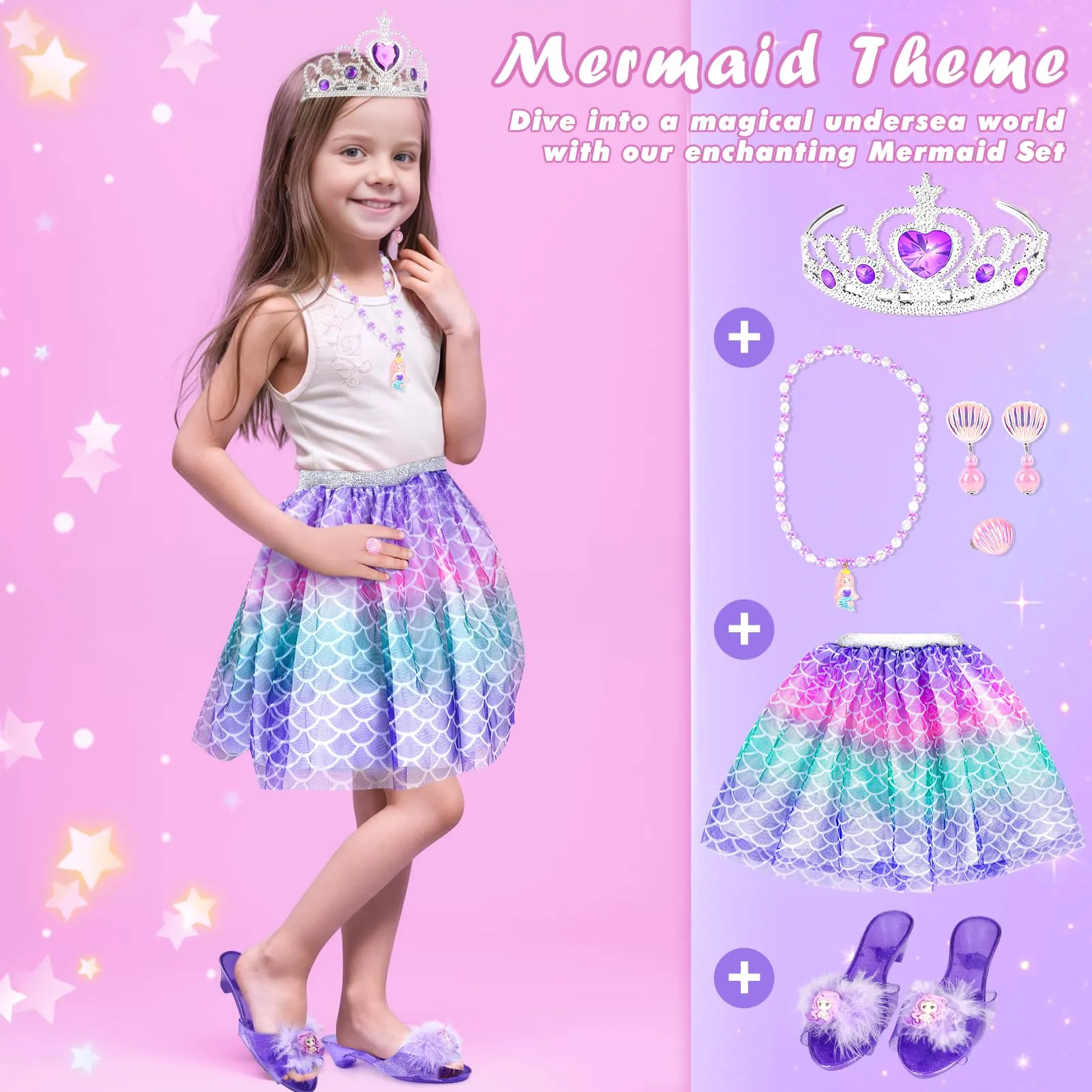 Dreamon Costume da Principessa per Bambina con Scarpe e Accessori, Età 3-6 Anni - immagine 3