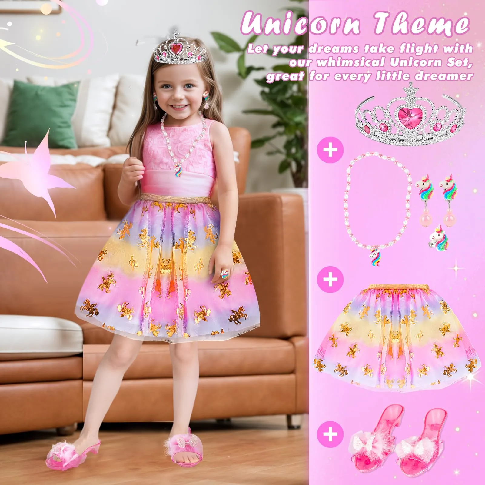 Dreamon Costume da Principessa per Bambina con Scarpe e Accessori, Età 3-6 Anni - immagine 4