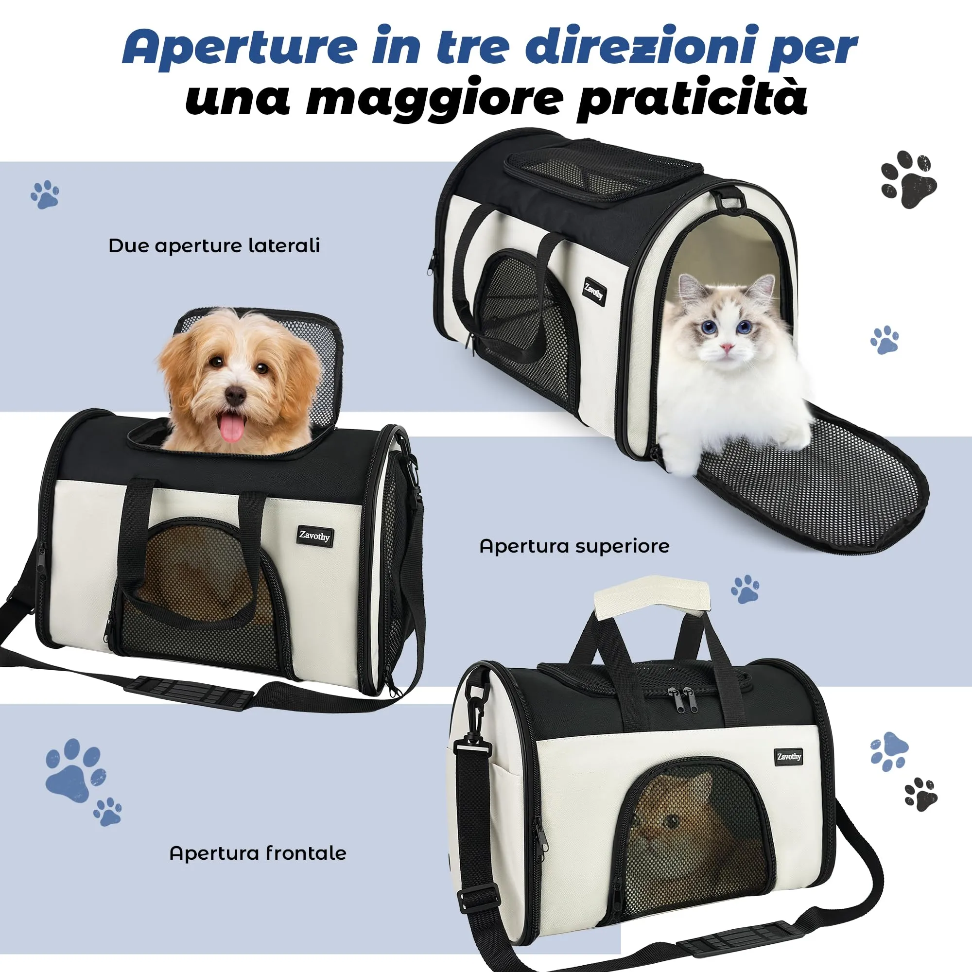 Zavothy Borsa Trasporto per Gatti e Cani, Traspirante e Pieghevole con Tracolla Regolabile e Materasso Rimovibile, S, Beige - immagine 4
