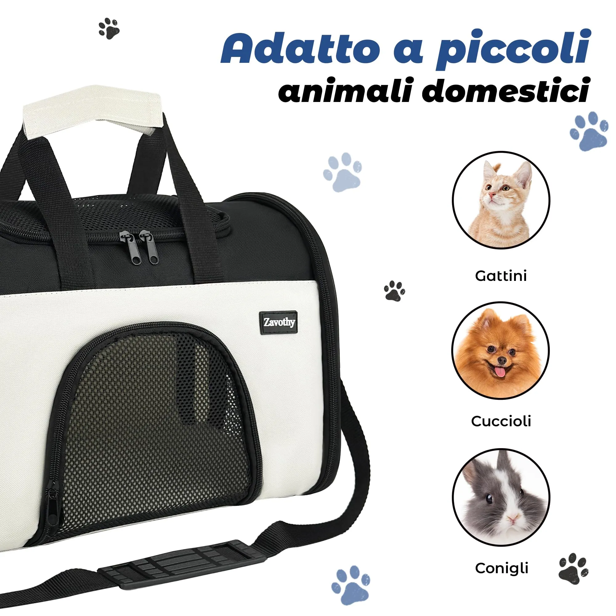 Zavothy Borsa Trasporto per Gatti e Cani, Traspirante e Pieghevole con Tracolla Regolabile e Materasso Rimovibile, S, Beige - immagine 5