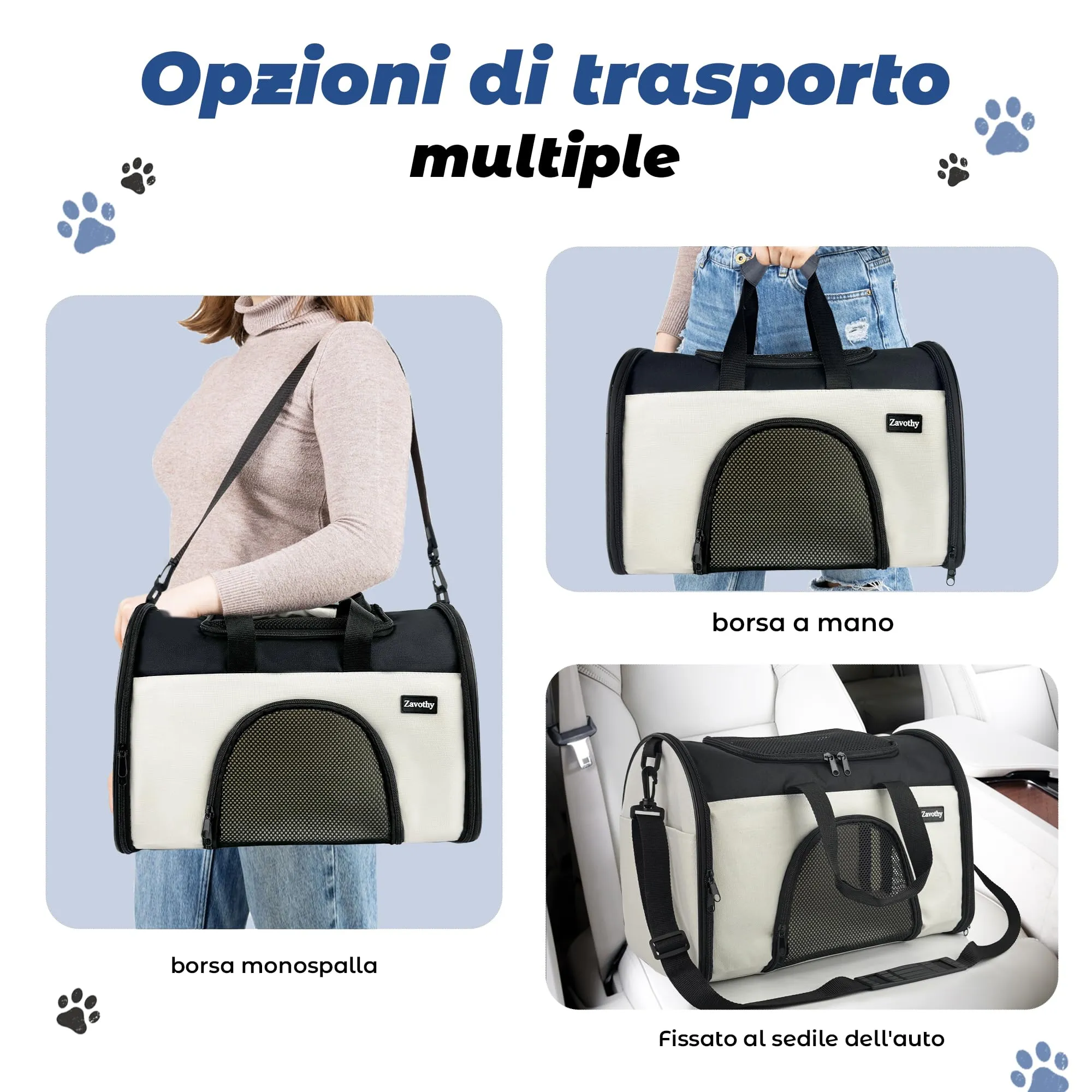 Zavothy Borsa Trasporto per Gatti e Cani, Traspirante e Pieghevole con Tracolla Regolabile e Materasso Rimovibile, S, Beige - immagine 6