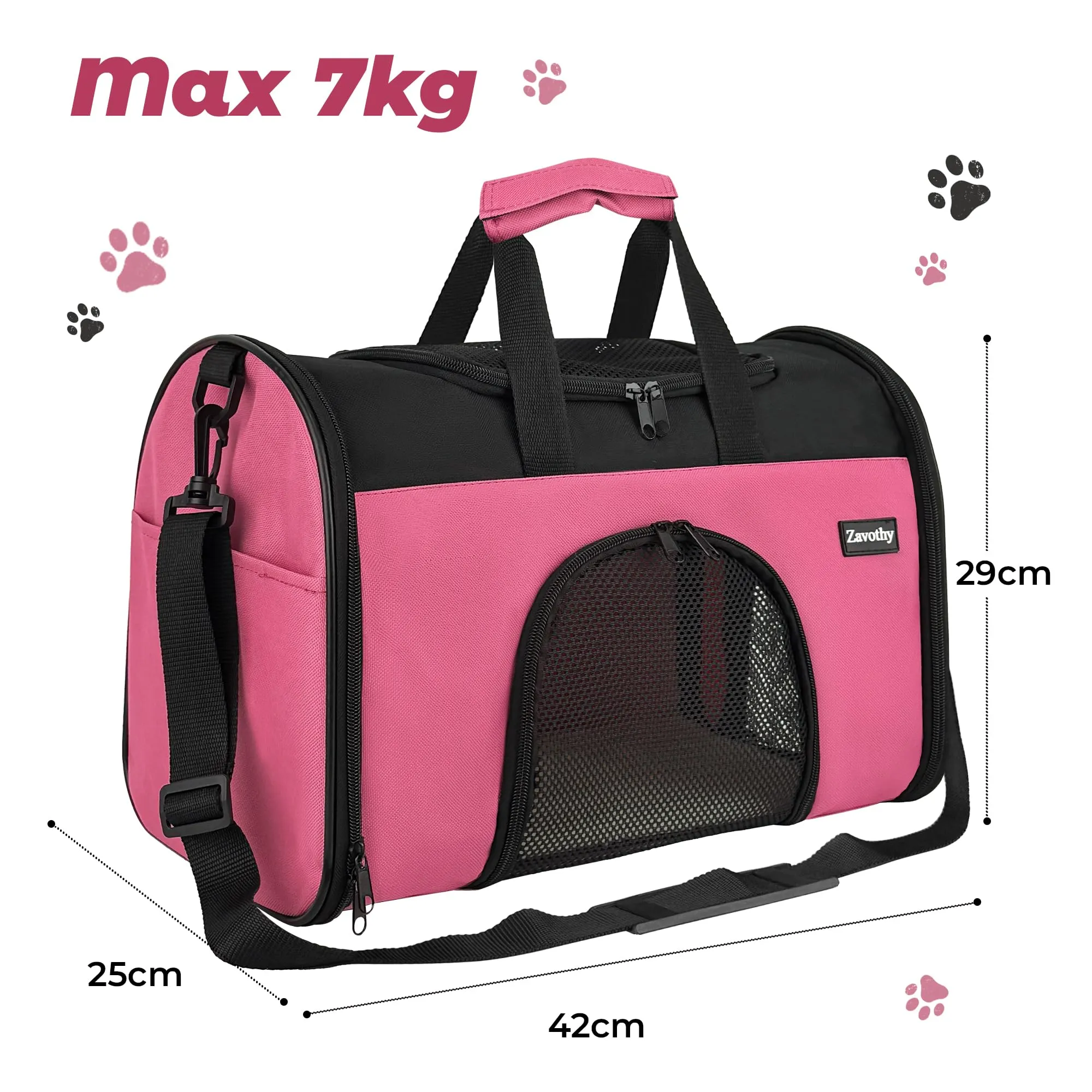 Zavothy Borsa per il Trasporto per Gatti e Cani, Traspirante e Pieghevole con Tracolla Regolabile e Materasso Rimovibile, S, Rosa - immagine 2