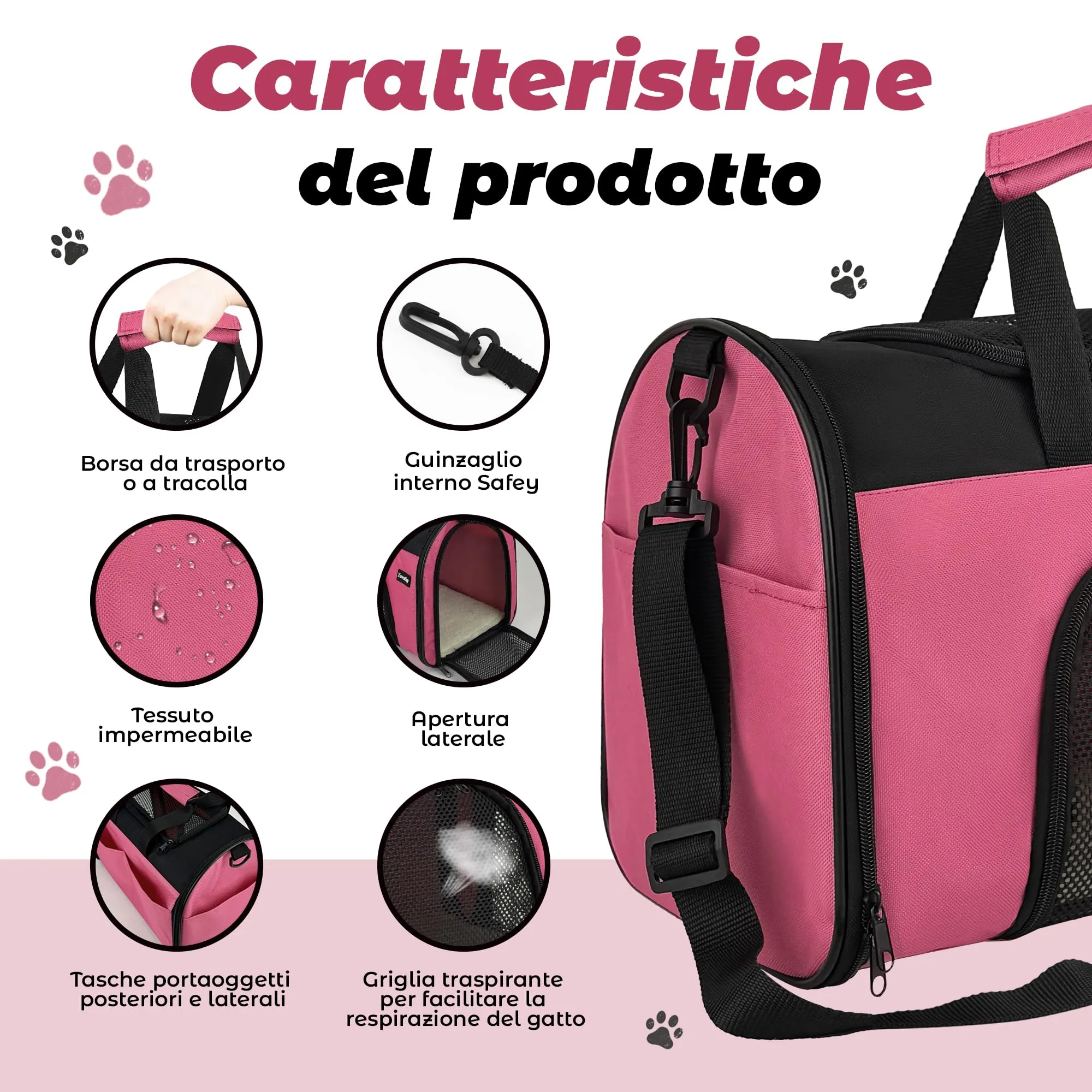 Zavothy Borsa per il Trasporto per Gatti e Cani, Traspirante e Pieghevole con Tracolla Regolabile e Materasso Rimovibile, S, Rosa - immagine 3