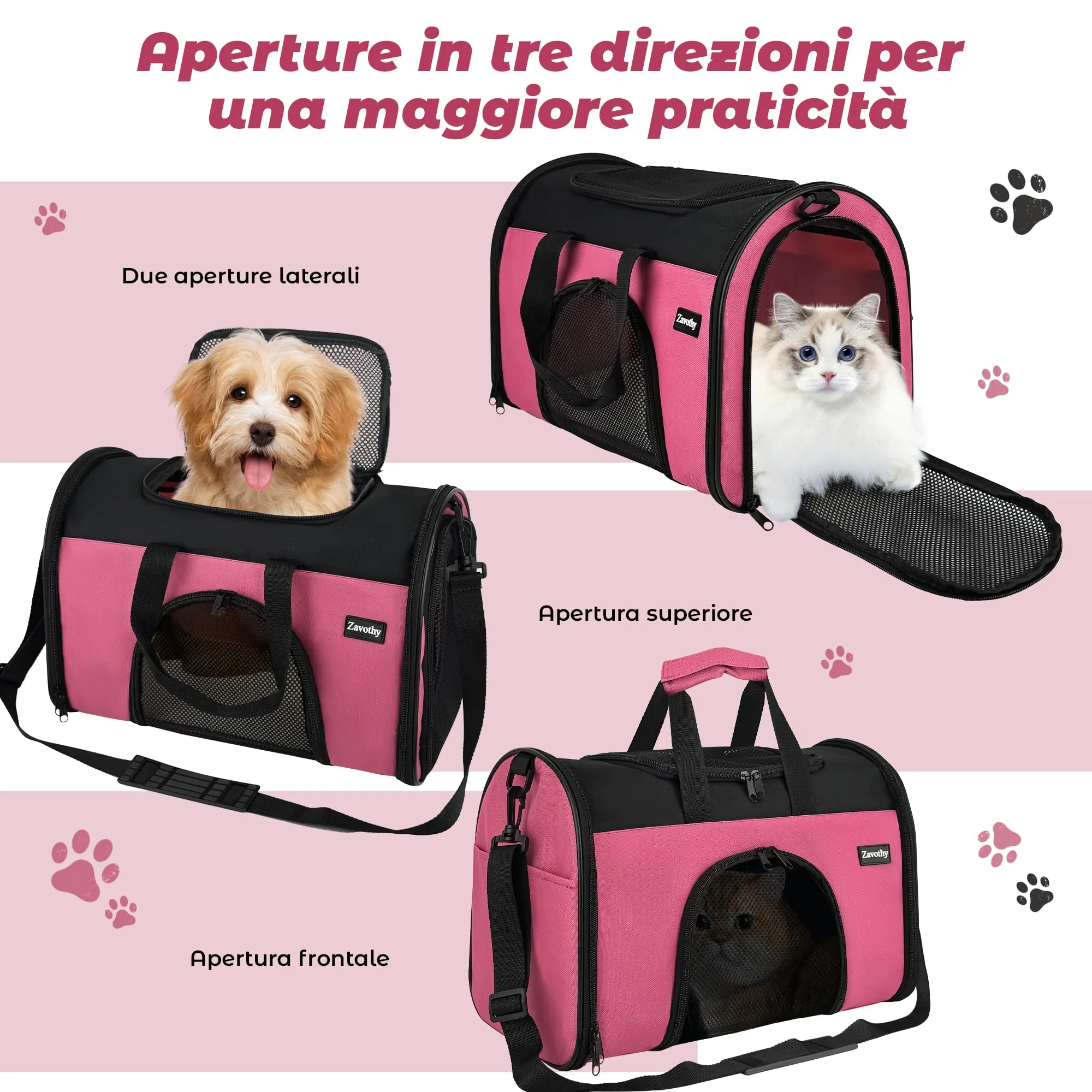 Zavothy Borsa per il Trasporto per Gatti e Cani, Traspirante e Pieghevole con Tracolla Regolabile e Materasso Rimovibile, S, Rosa - immagine 4