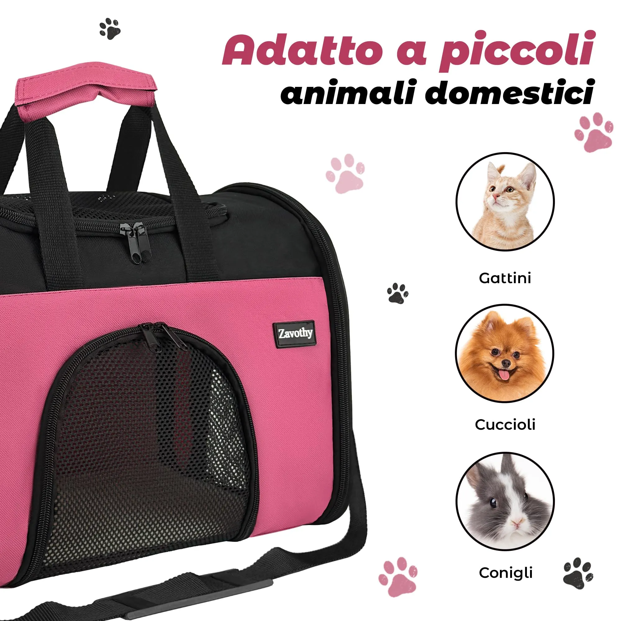 Zavothy Borsa per il Trasporto per Gatti e Cani, Traspirante e Pieghevole con Tracolla Regolabile e Materasso Rimovibile, S, Rosa - immagine 5