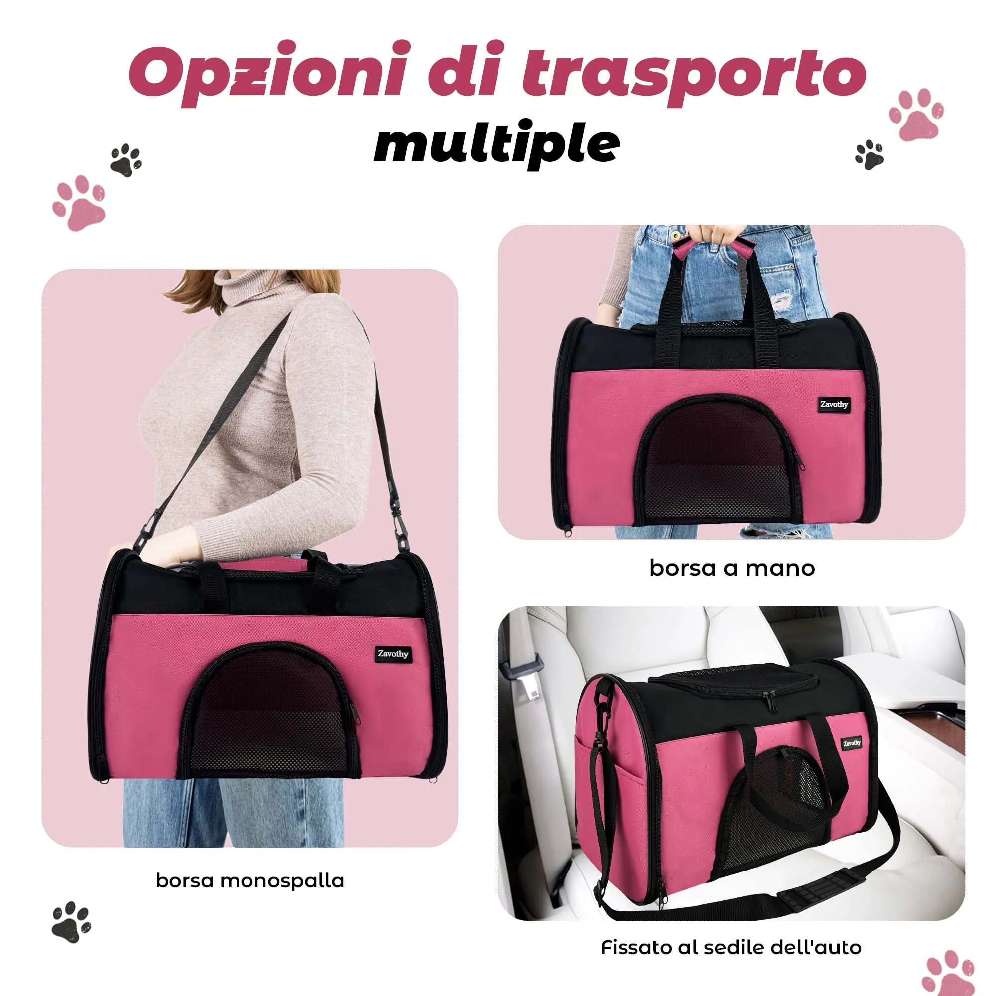 Zavothy Borsa per il Trasporto per Gatti e Cani, Traspirante e Pieghevole con Tracolla Regolabile e Materasso Rimovibile, S, Rosa - immagine 6
