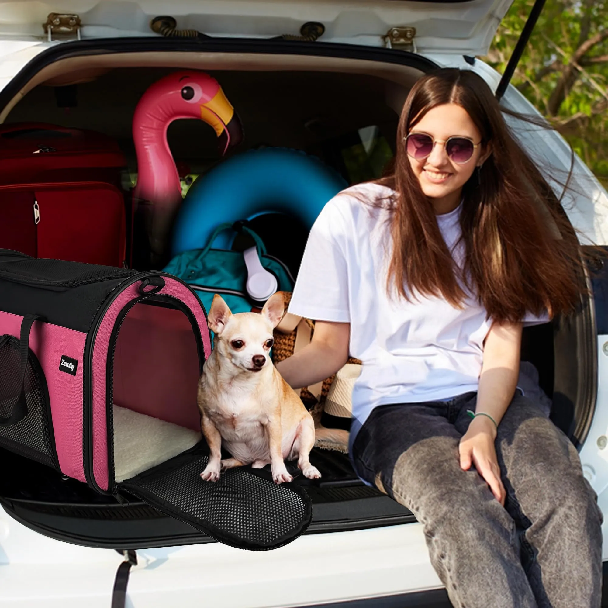 Zavothy Borsa per il Trasporto per Gatti e Cani, Traspirante e Pieghevole con Tracolla Regolabile e Materasso Rimovibile, S, Rosa - immagine 7