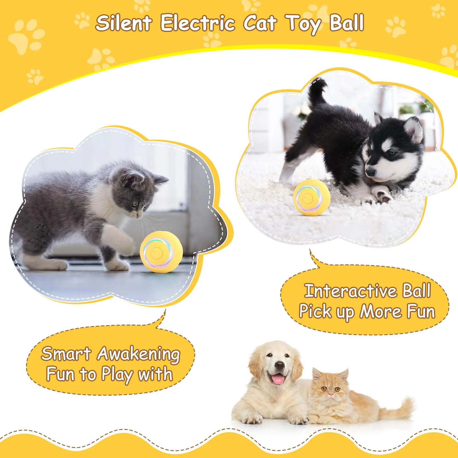 KEWUZY Palla Giocattolo Intelligente per Gatti con Luci LED, Automatica, Ricaricabile Tipo C, 2 Modalità - immagine 2