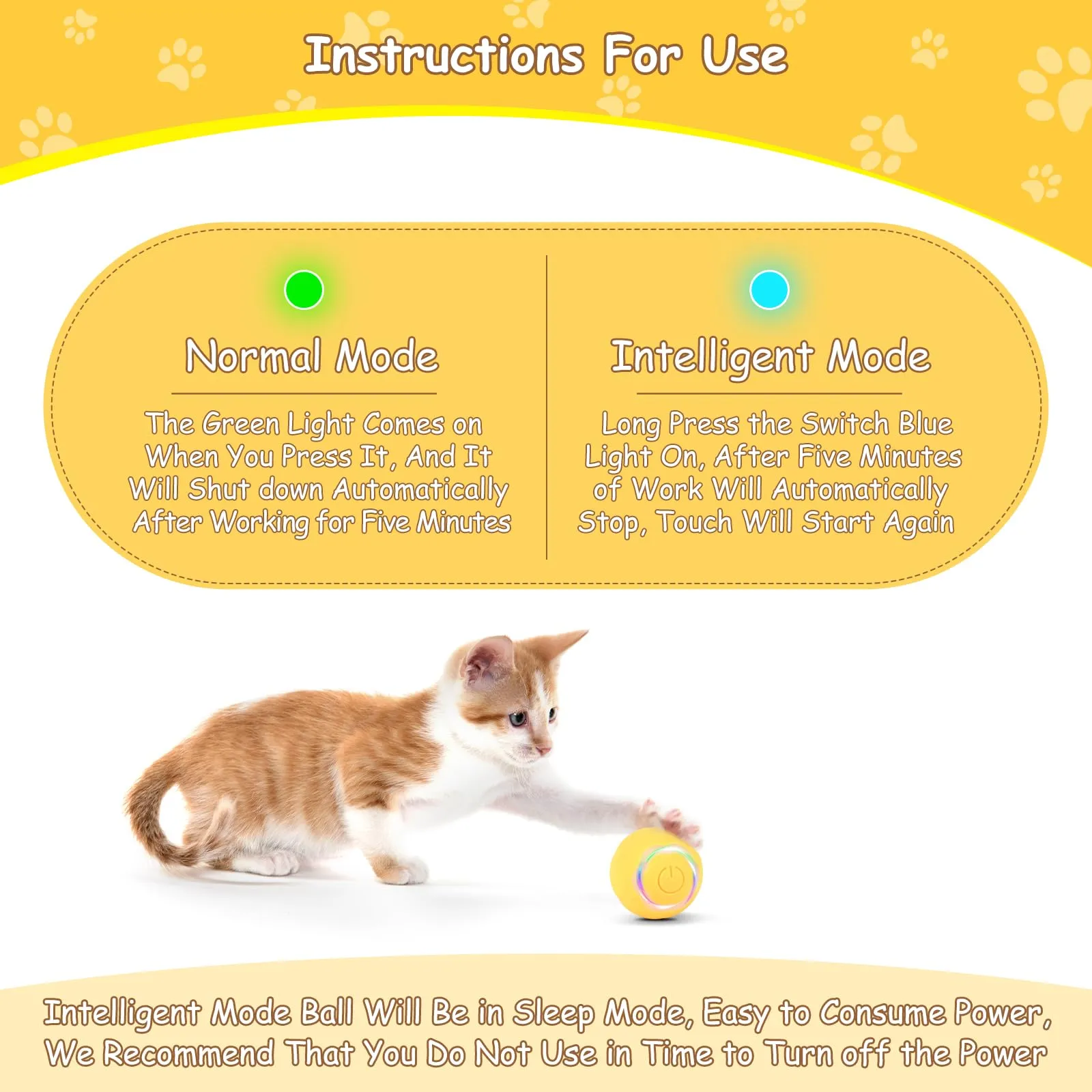 KEWUZY Palla Giocattolo Intelligente per Gatti con Luci LED, Automatica, Ricaricabile Tipo C, 2 Modalità - immagine 3