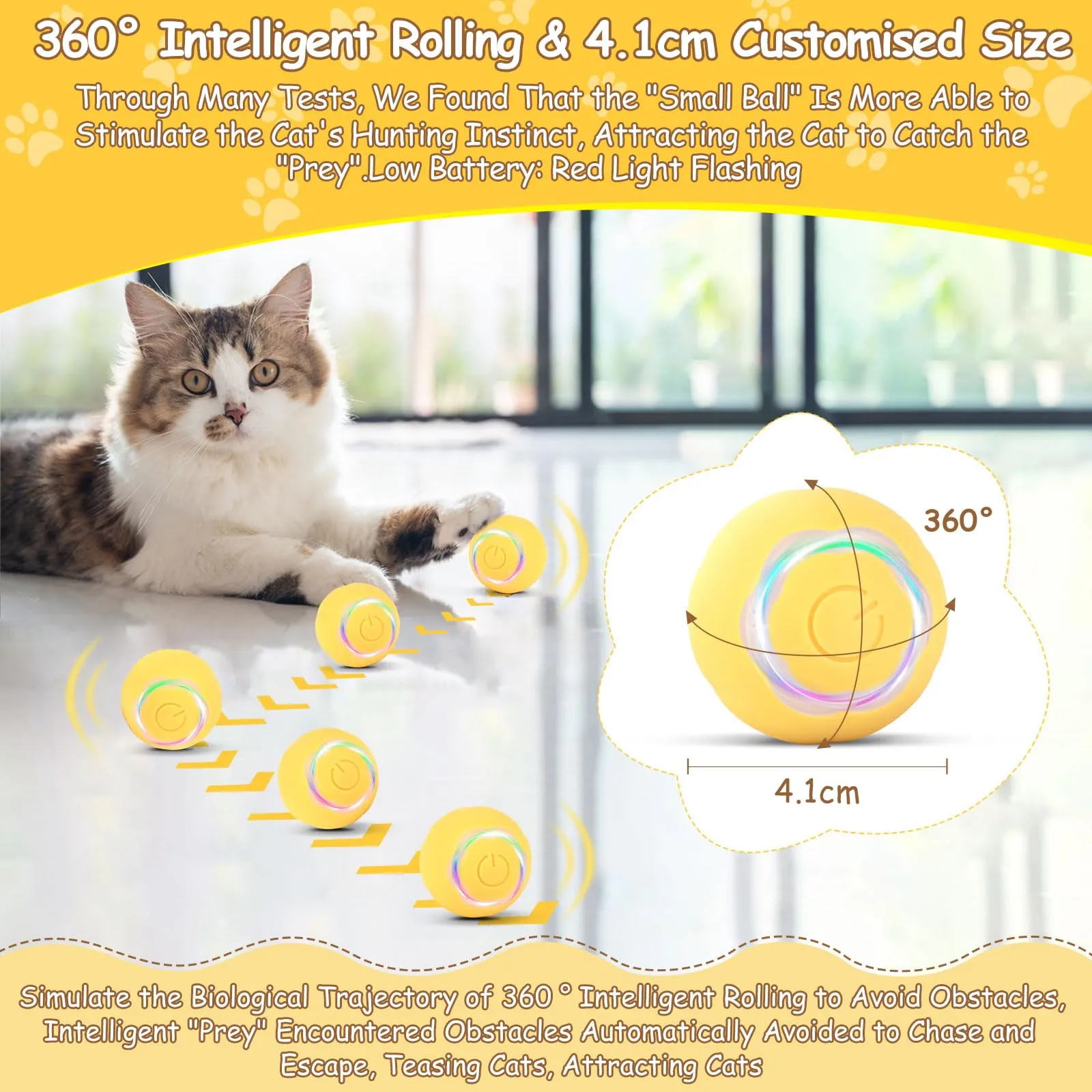 KEWUZY Palla Giocattolo Intelligente per Gatti con Luci LED, Automatica, Ricaricabile Tipo C, 2 Modalità - immagine 5