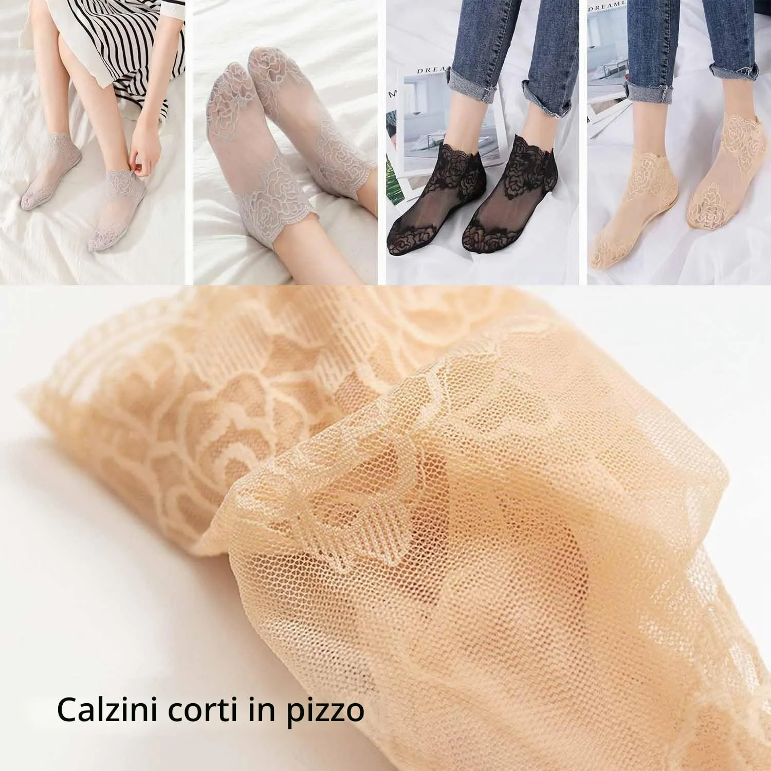 ZEACCT Calzini da Donna in Pizzo e Rete, 5 Paia - immagine 4