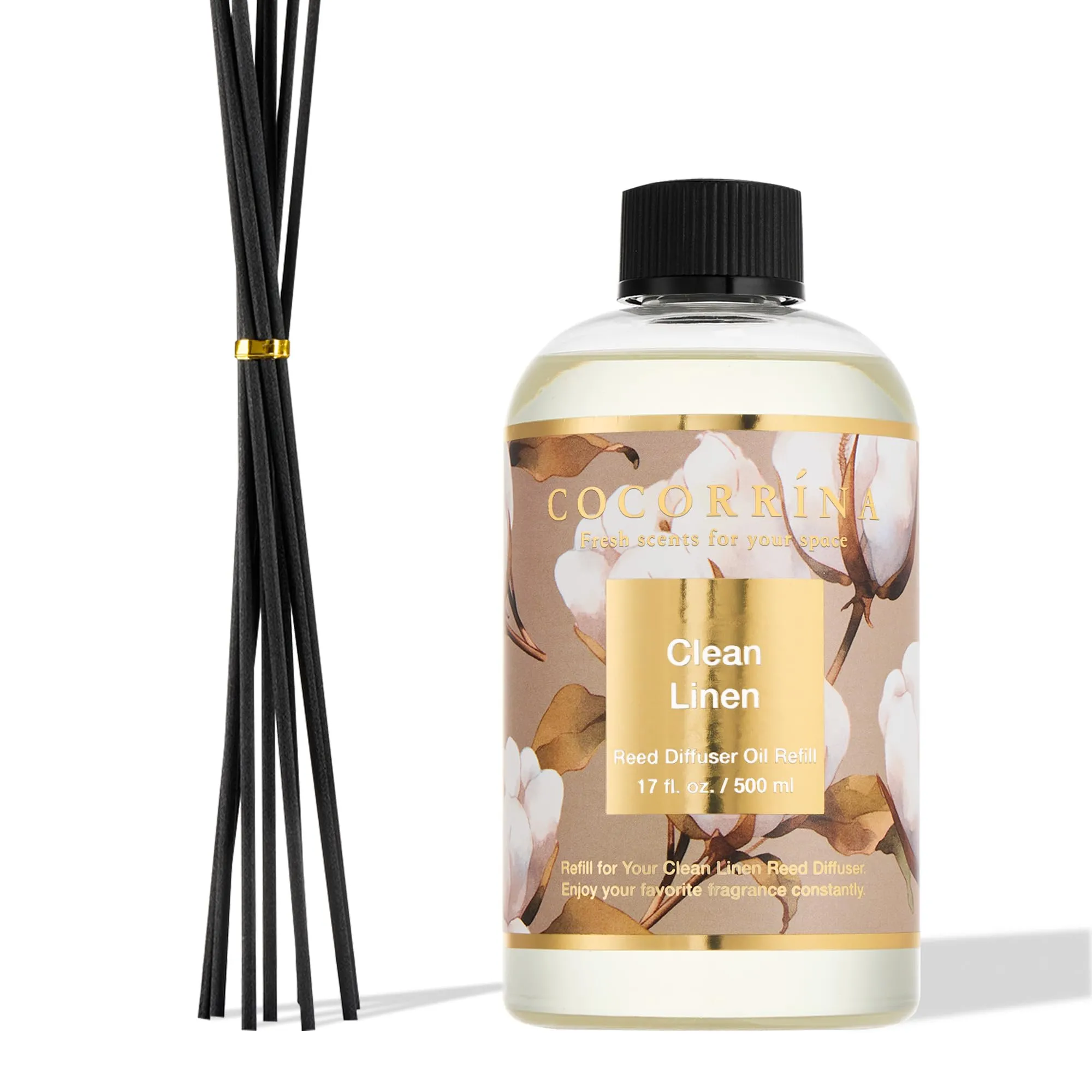 Cocorrína Ricarica Diffusore Ambiente 500ml, Clean Linen, con 8 Bastoncini - immagine 1