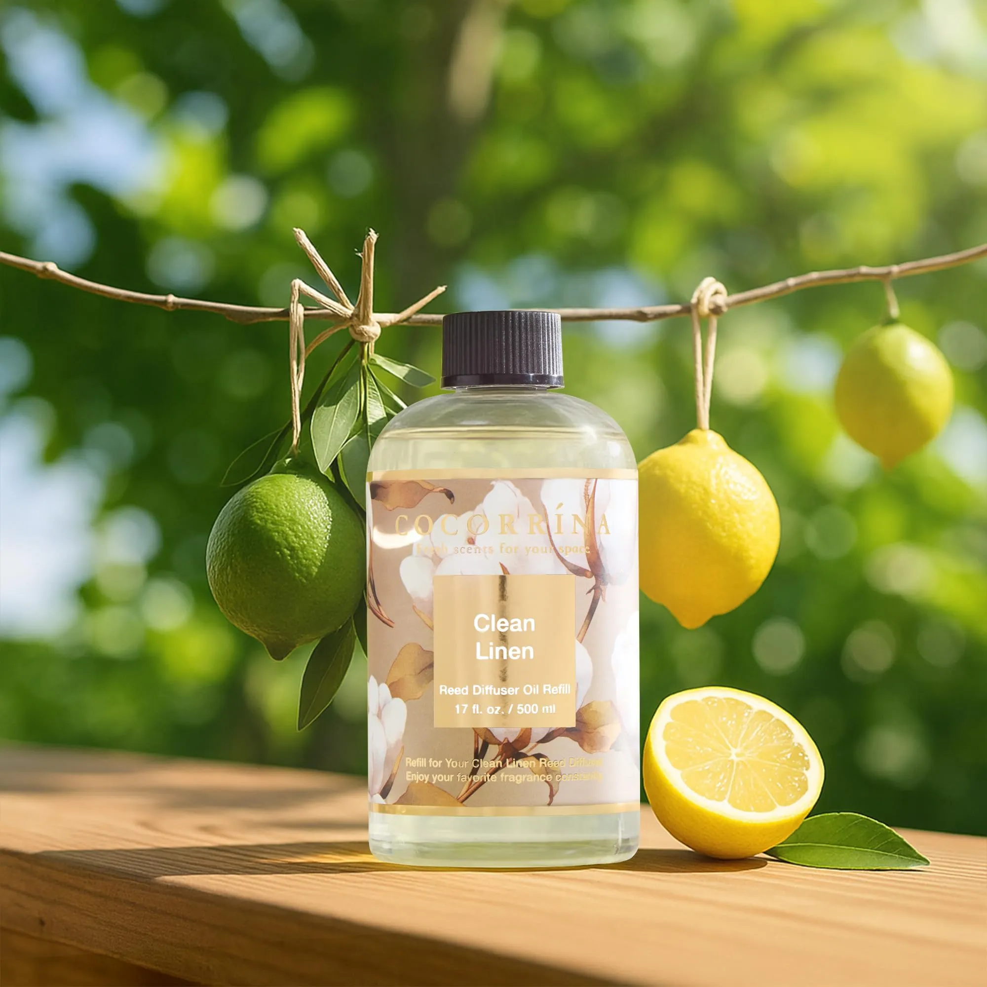 Cocorrína Ricarica Diffusore Ambiente 500ml, Clean Linen, con 8 Bastoncini - immagine 3