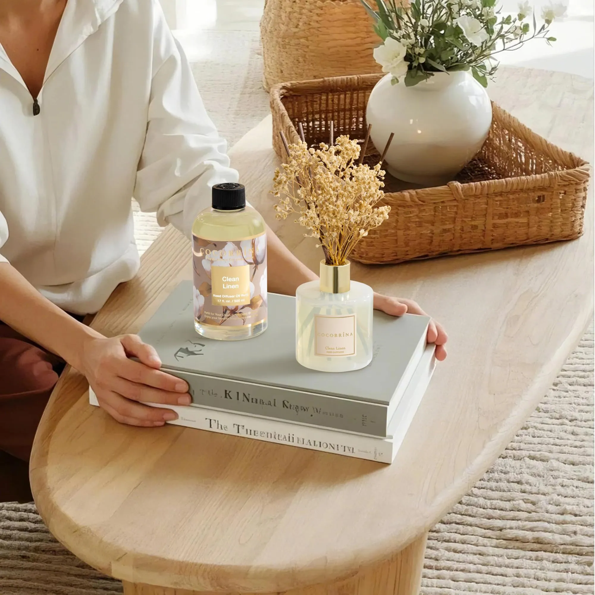 Cocorrína Ricarica Diffusore Ambiente 500ml, Clean Linen, con 8 Bastoncini - immagine 5