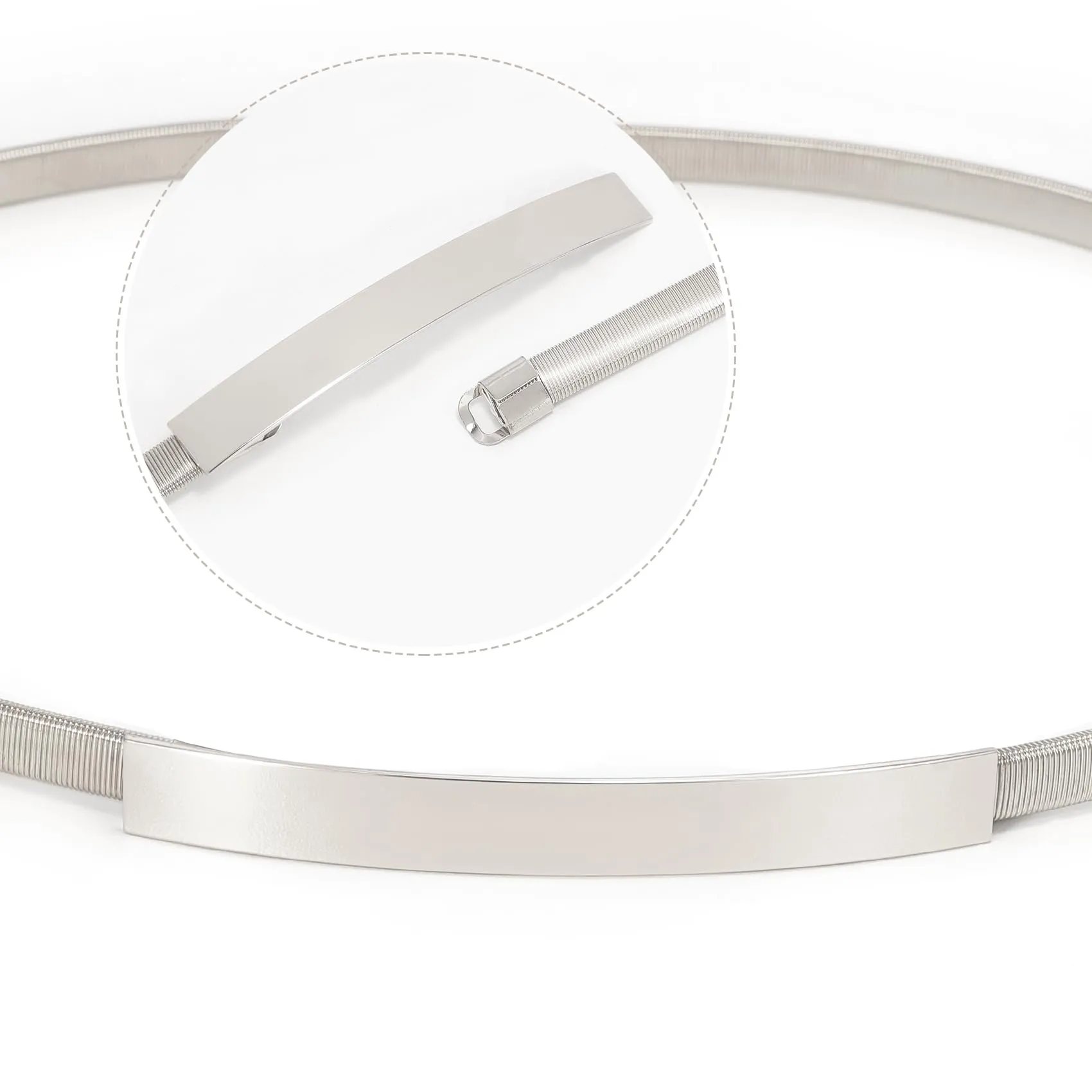 VONMELLI Cintura Sottile Elastica in Metallo per Donna, Fibbia Liscia Argento, XXL - immagine 5